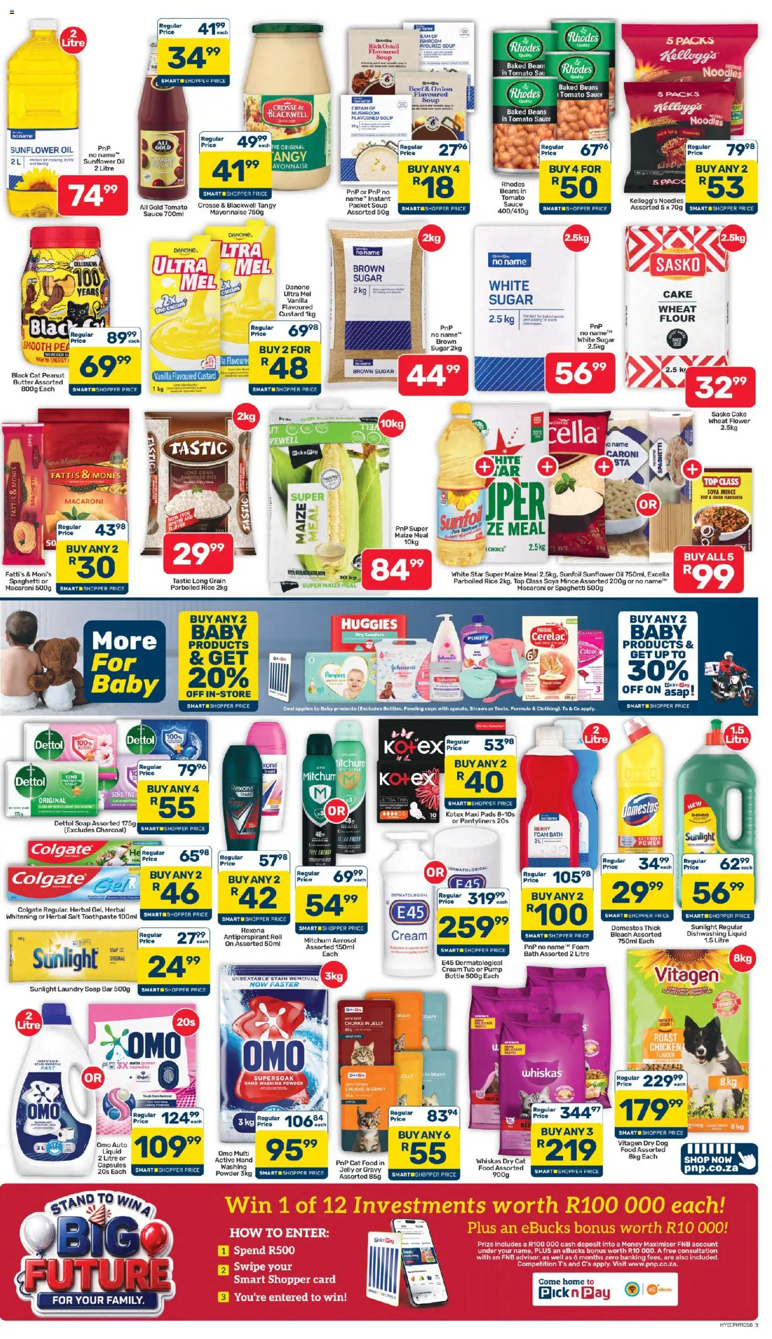 New Pick n Pay catalogue – valid from 07/07/2026 | Page: 3 | Products: Baked beans, Pads, Beef, Sugar