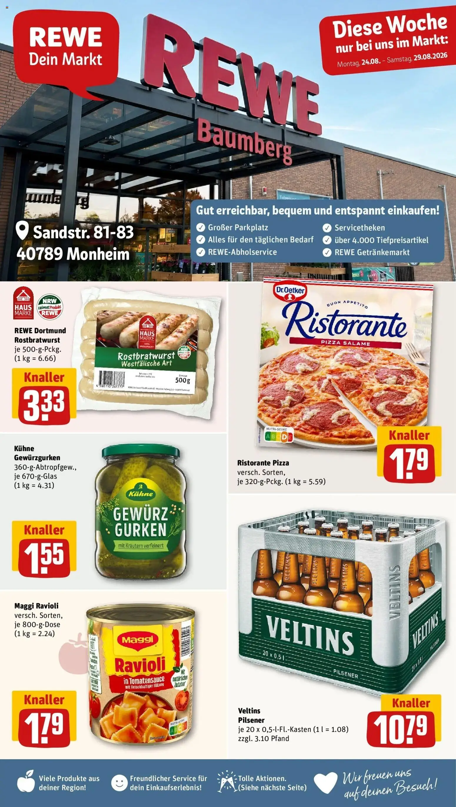 REWE Prospekt ab 24.08.2026 zum Blättern » Angebote | Seite: 1 | Produkte: Maggi, Pizza, Gurken, Veltins
