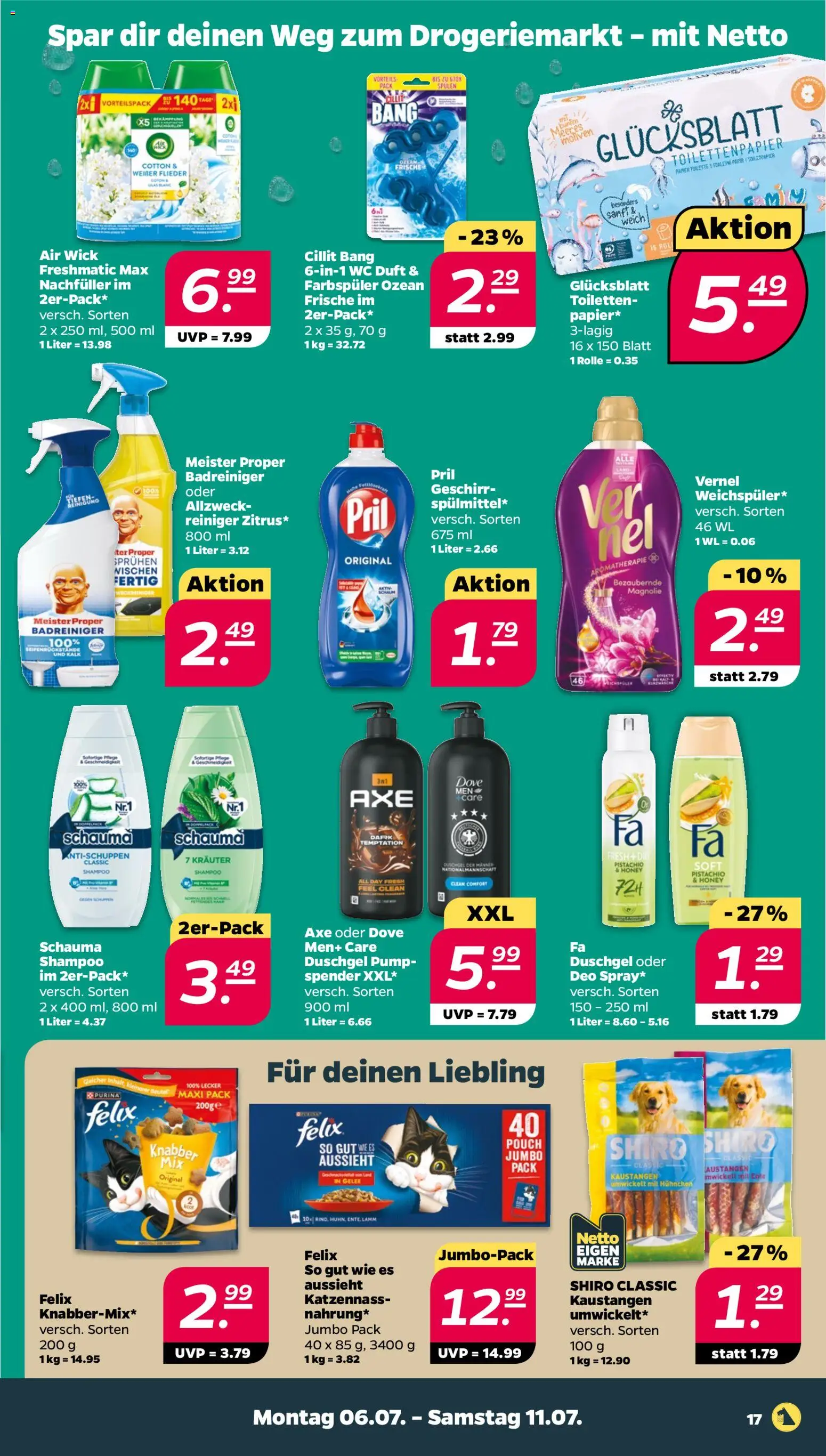 Netto Prospekt – gültig ab 06.07.2026 | Seite: 17 | Produkte: Duft, Duschgel, Axe, Pril