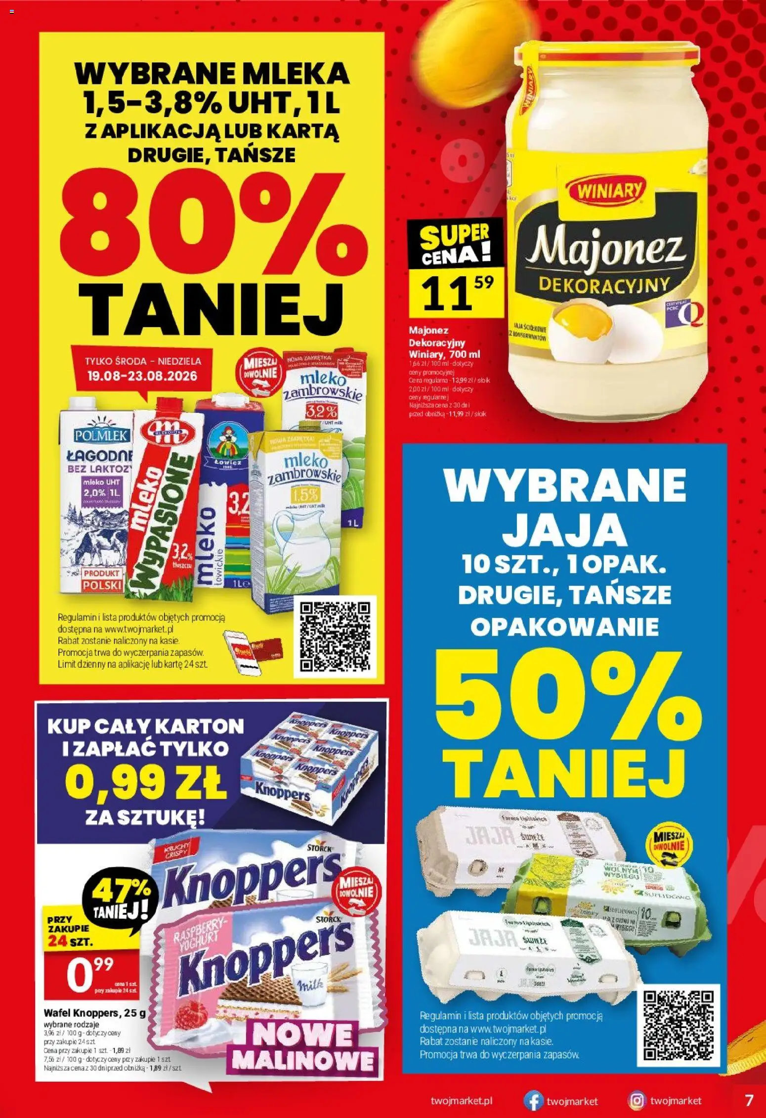 Twój Market gazetka od 19.08.2026 | Strona: 7 | Produkty: Knoppers, Mleko, Mleko UHT, Jaja