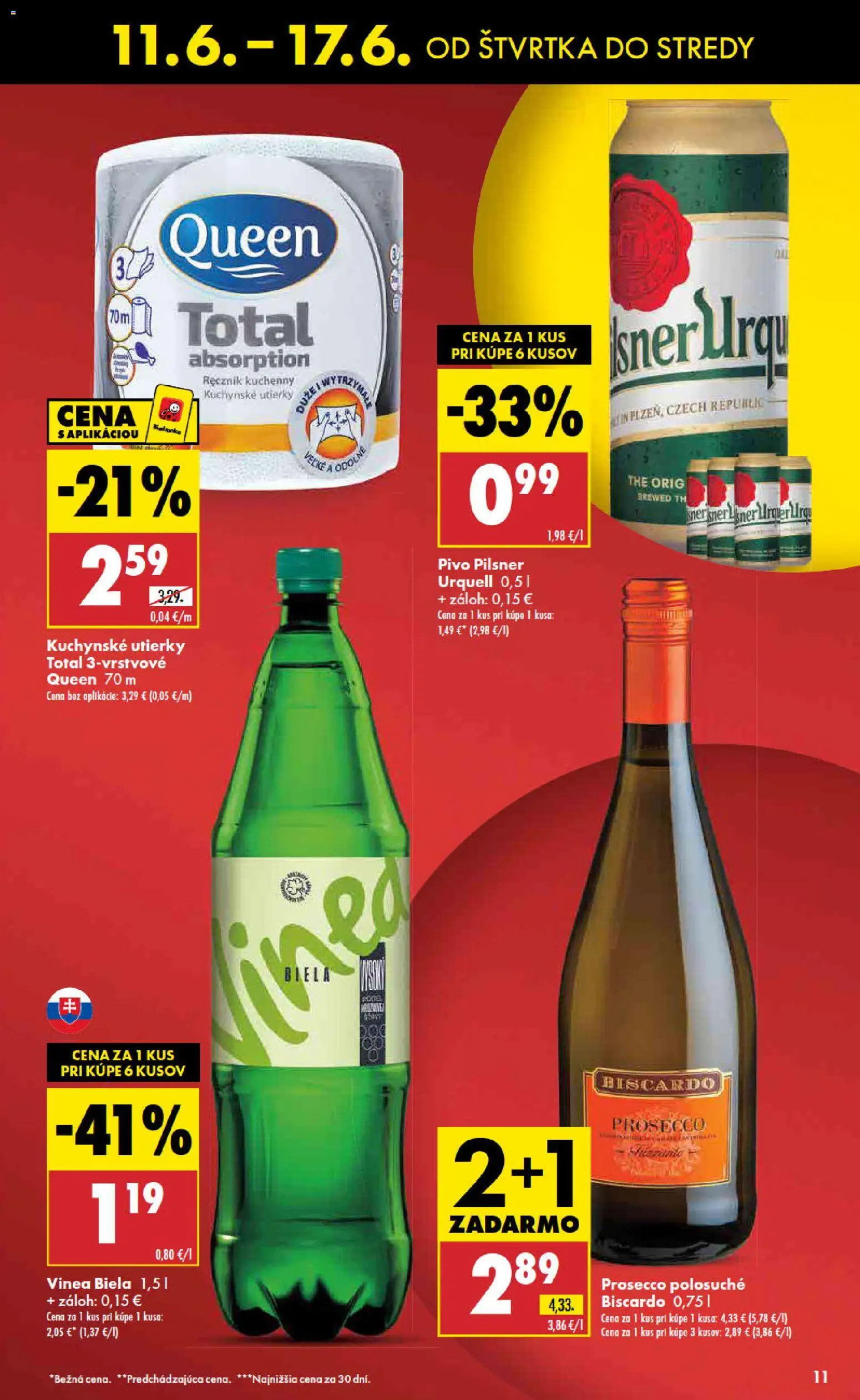 Nové Biedronka akcie – leták je platný od 11.06.2026 | Strana: 11 | Produkty: Pivo, Prosecco, Vinea