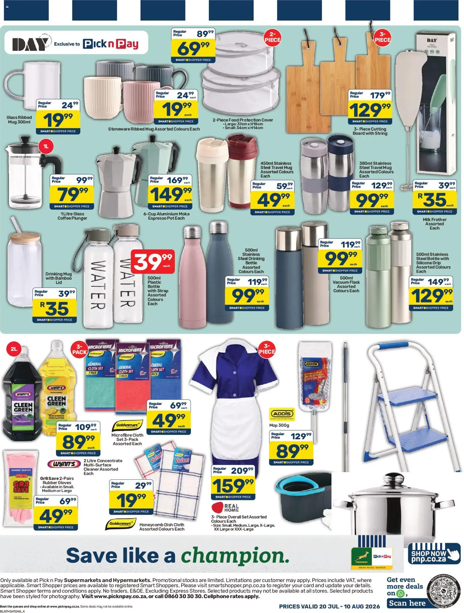 New Pick n Pay catalogue – valid from 20/07/2026 | Page: 4 | Products: Cover, Gloves, Milk, Mop