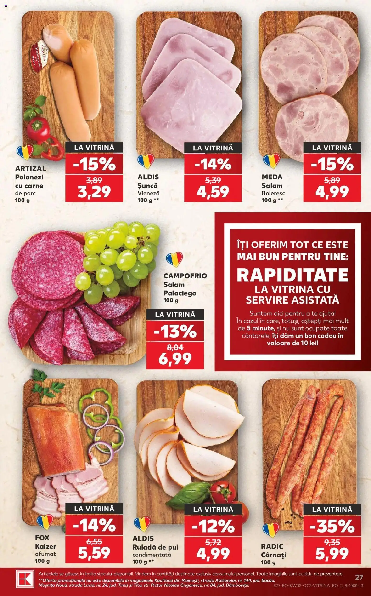 Noul catalog Kaufland – valabil de la 05.08.2026 | Pagină: 27 | Produse: Pui, Ruladă, Salam, Cârnați