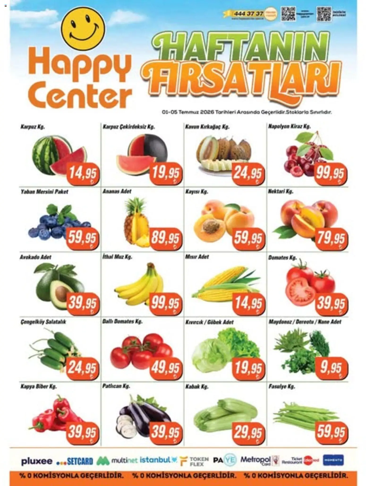 Happy Center - Haftanın Fırsatları - 01 Temmuz 2026 tarihinden itibaren geçerlidir | Sayfa: 2 | Ürünler: Fasulye, Kabak, Domates, Karpuz