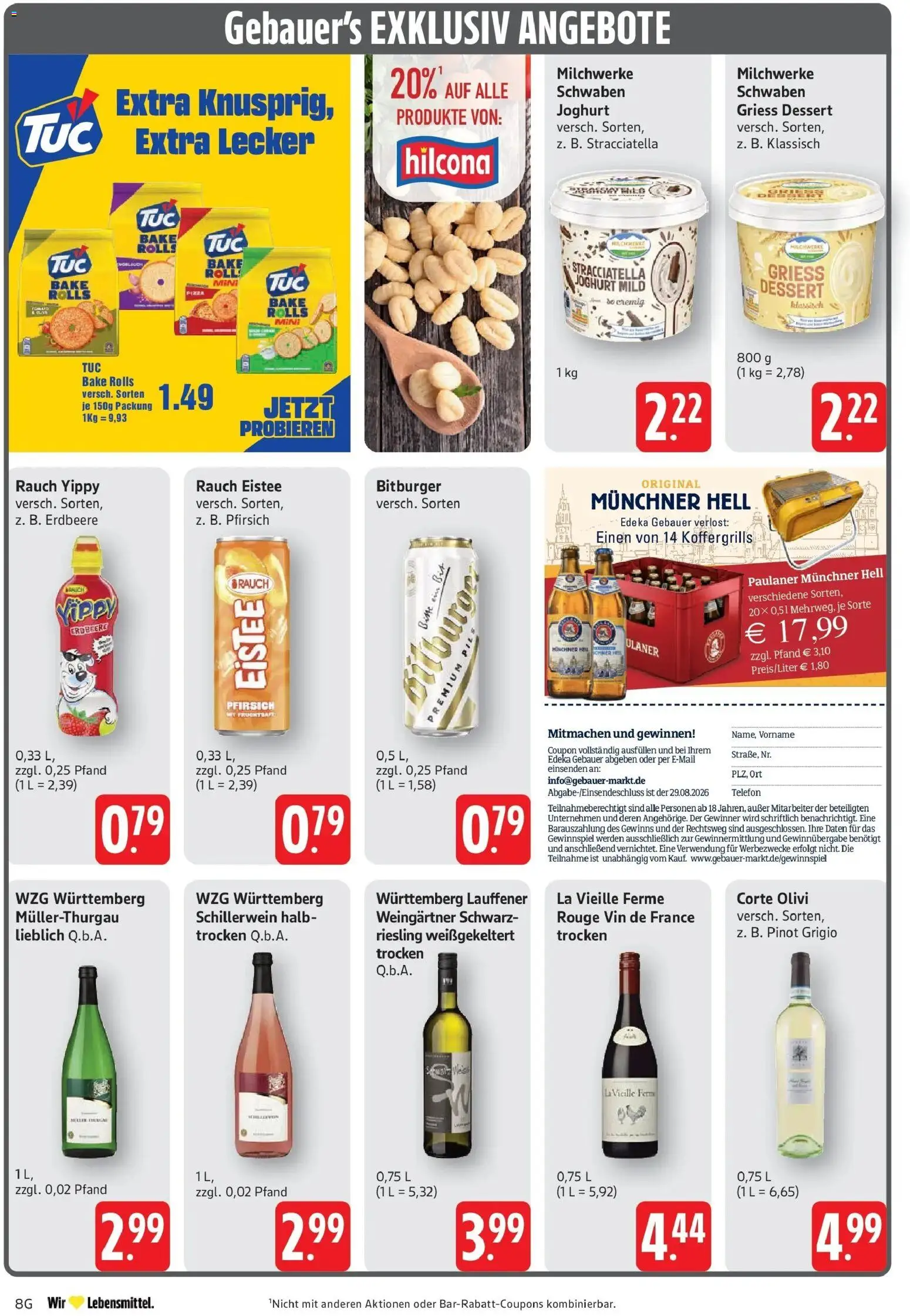 Edeka Prospekt Geislingen (ab 10.08.2026) » Angebote Online | Seite: 8 | Produkte: Grieß, Bitburger, Rouge, Fruchtsaft