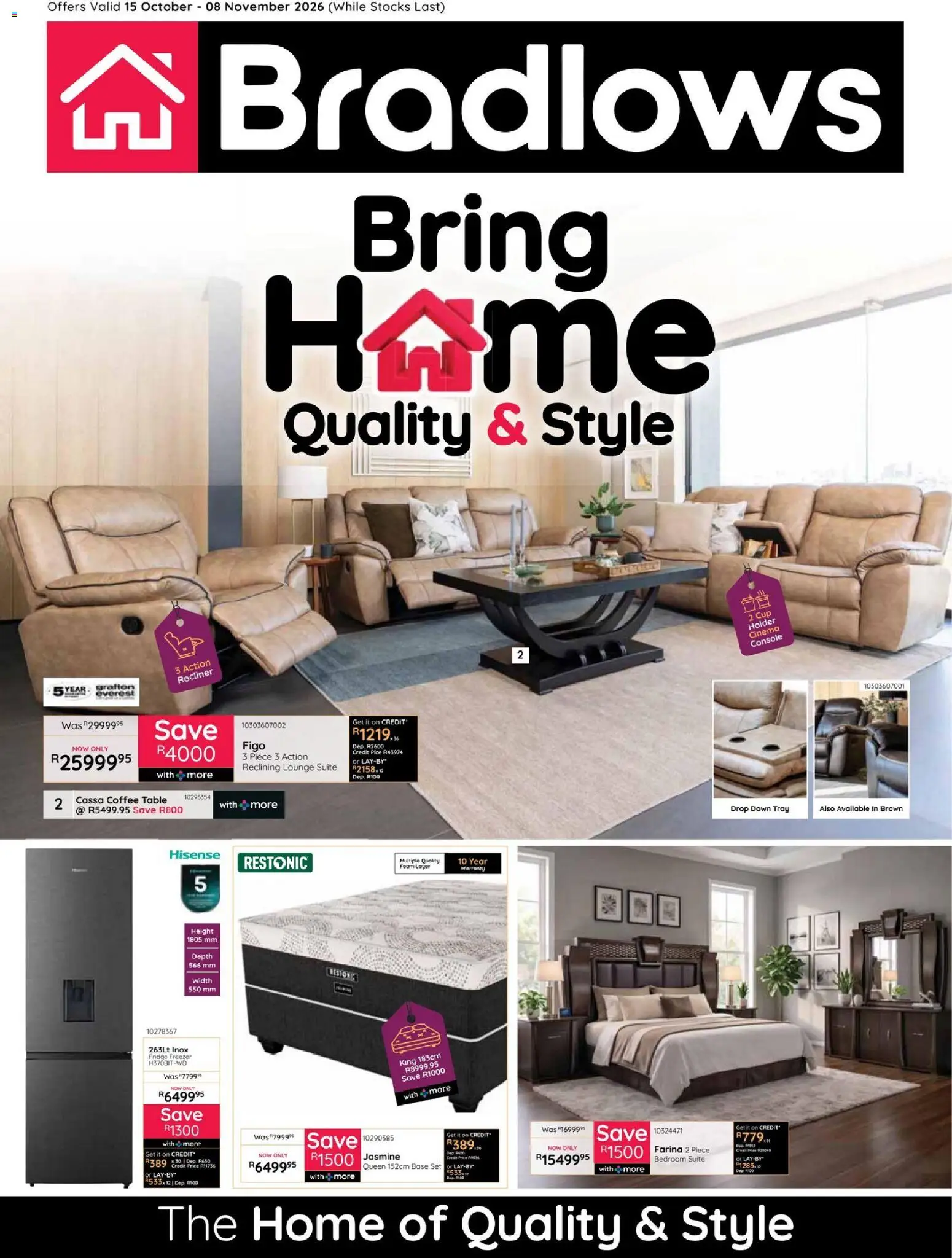 New Bradlows catalogue – valid from 15/10/2026 | Page: 1 | Products: Tray, Coffee table, Fridge, Lounge suite