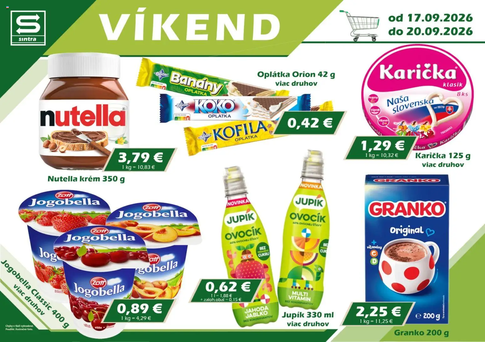 Nové Sintra akcie – leták je platný od 17.09.2026 | Strana: 1 | Produkty: Banány, Krém, Granko, Nutella