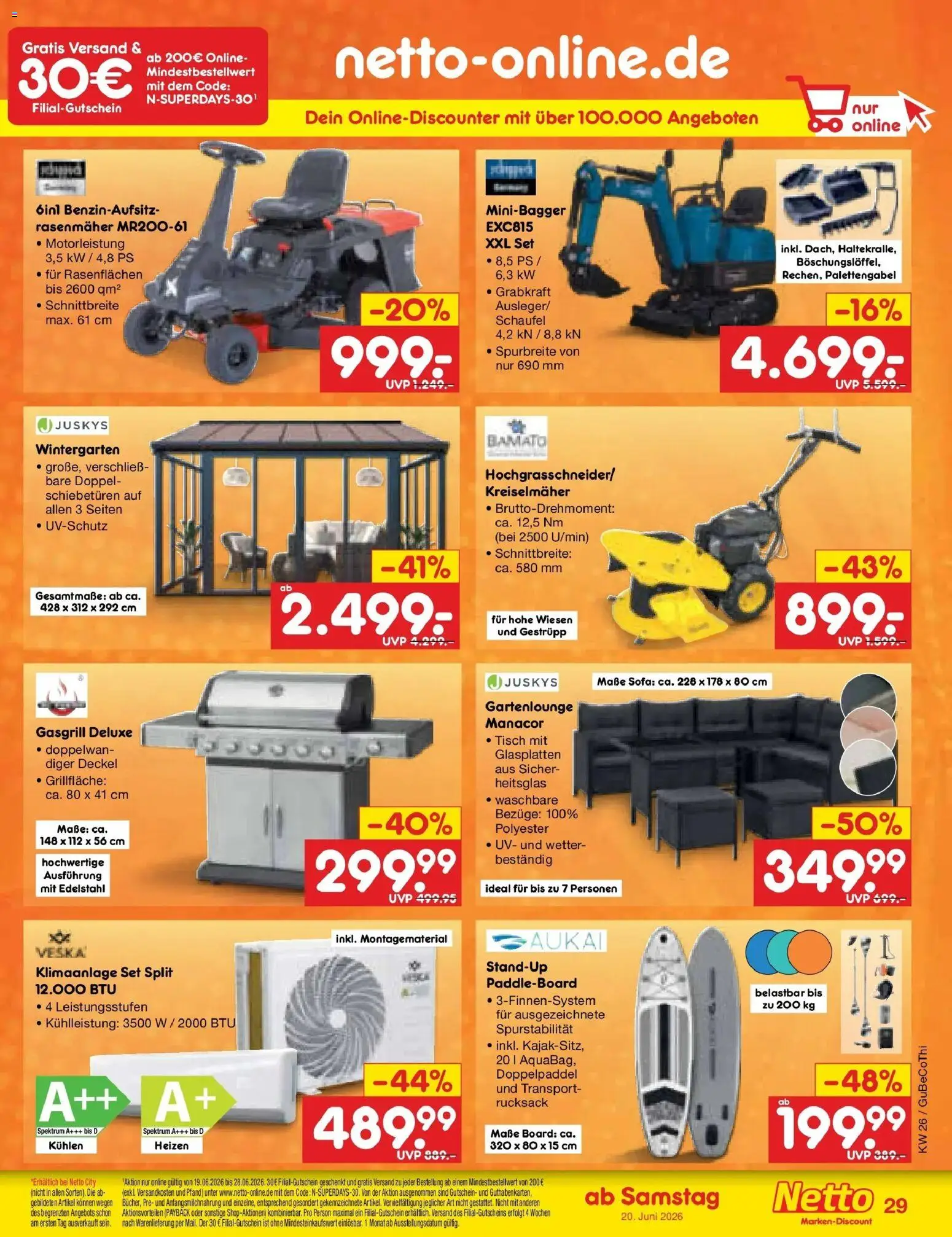 Netto Marken-Discount Prospekt Kremmen – gültig ab 22.06.2026 | Seite: 61 | Produkte: Klimaanlage, Rasenmäher, Sofa, Rucksack