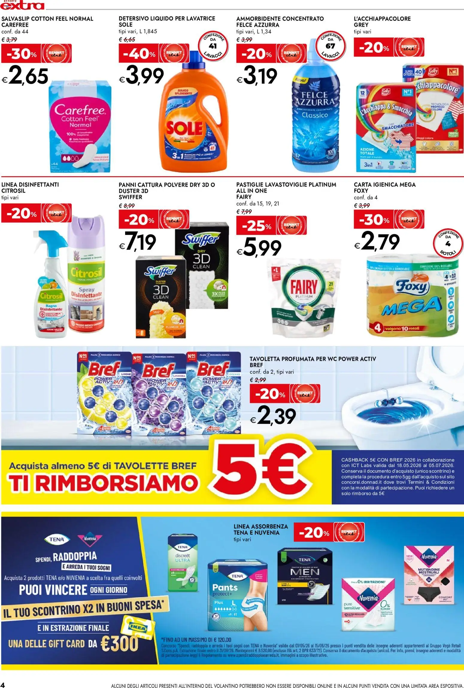 Volantino bennet del 28.05.2026 | Pagina: 4 | Prodotti: Smacchiatore, Mutandine, Lavastoviglie, Bagno