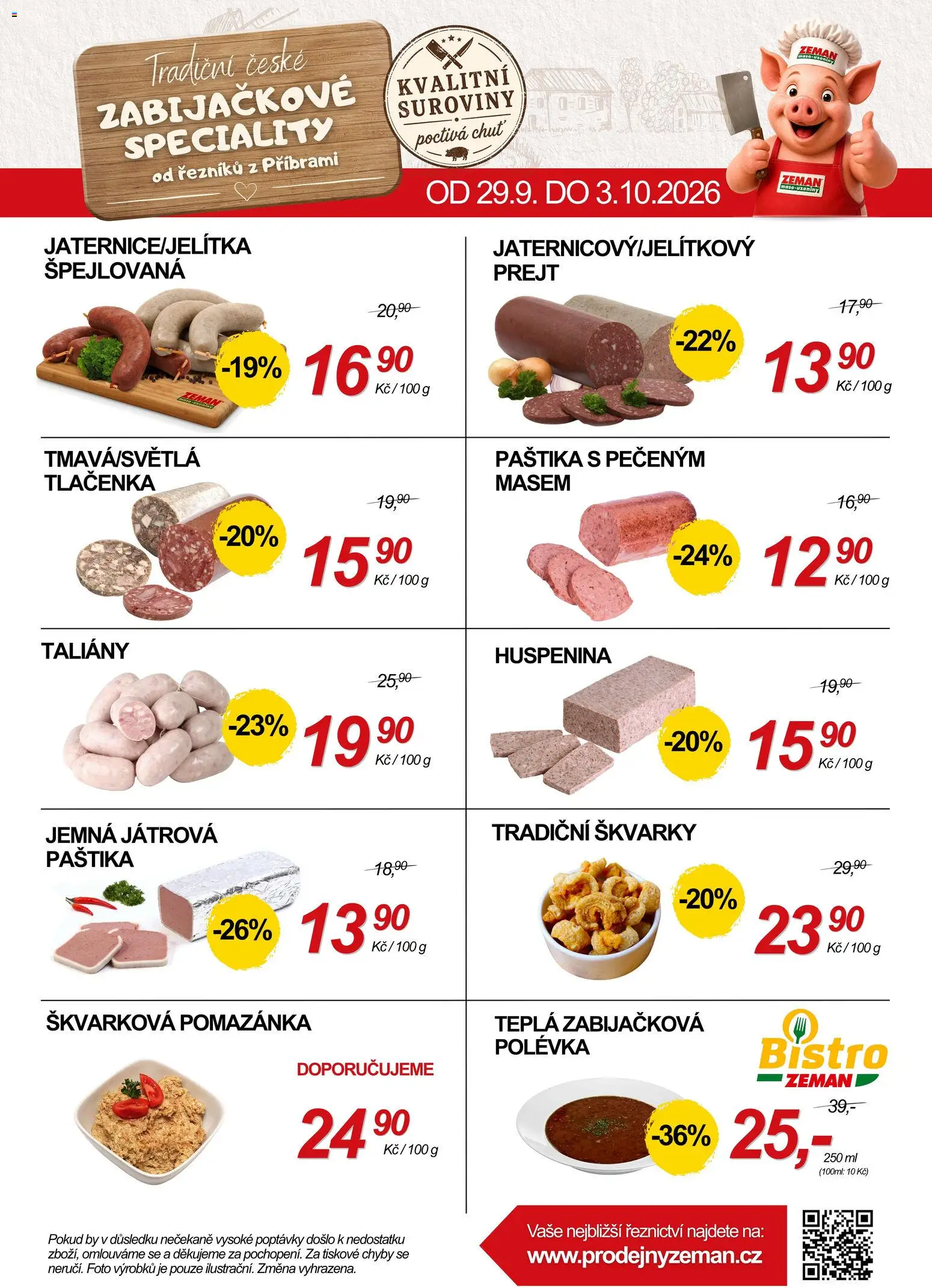 Prodejny Zeman leták od 29.09.2026 | Strana: 2 | Produkty: Škvarky, Pomazánka, Tlačenka, Speciality