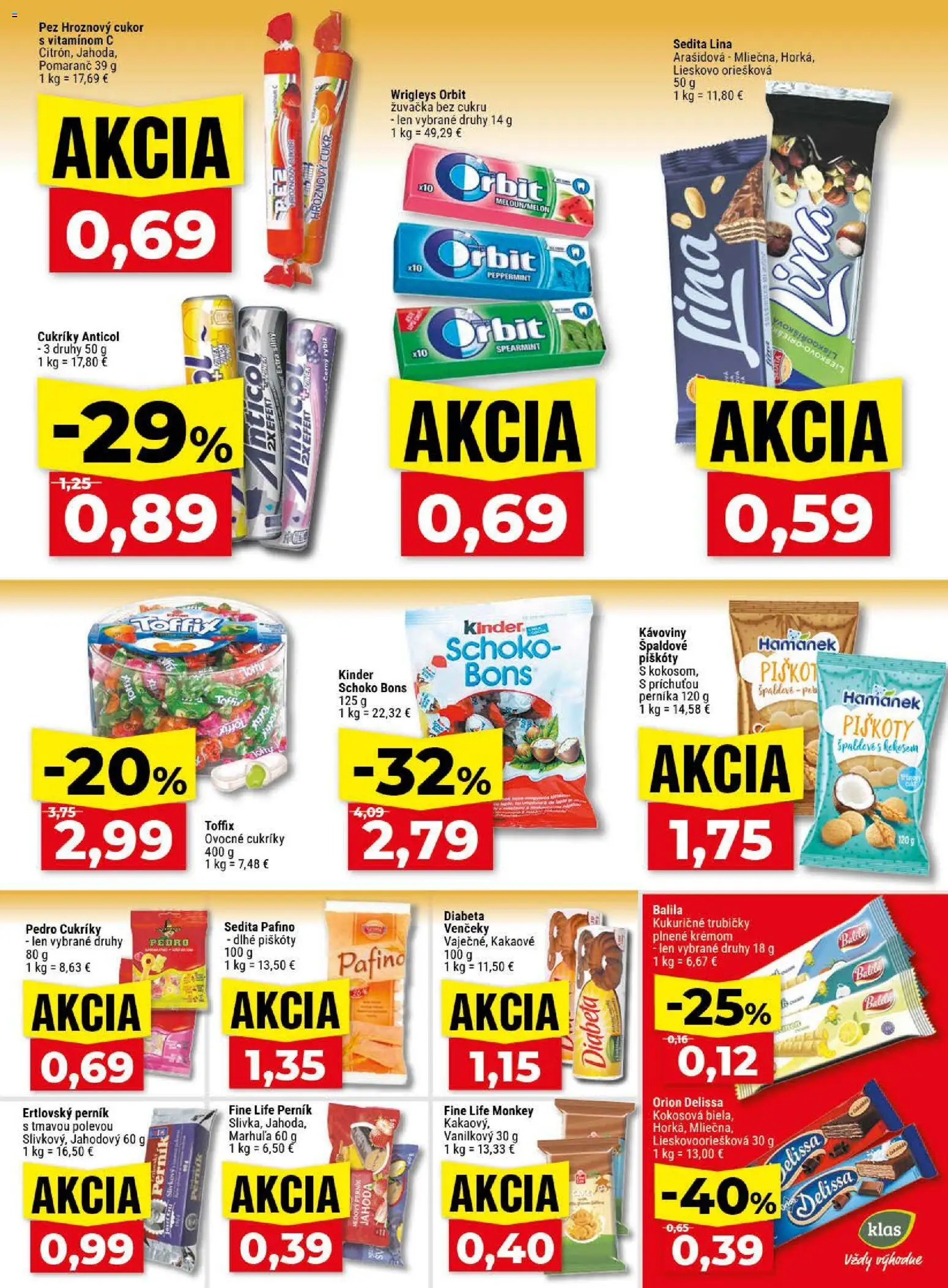 Nové Klas akcie – leták je platný od 13.04.2026 | Strana: 18 | Produkty: Kinder, Cukor, Cukríky