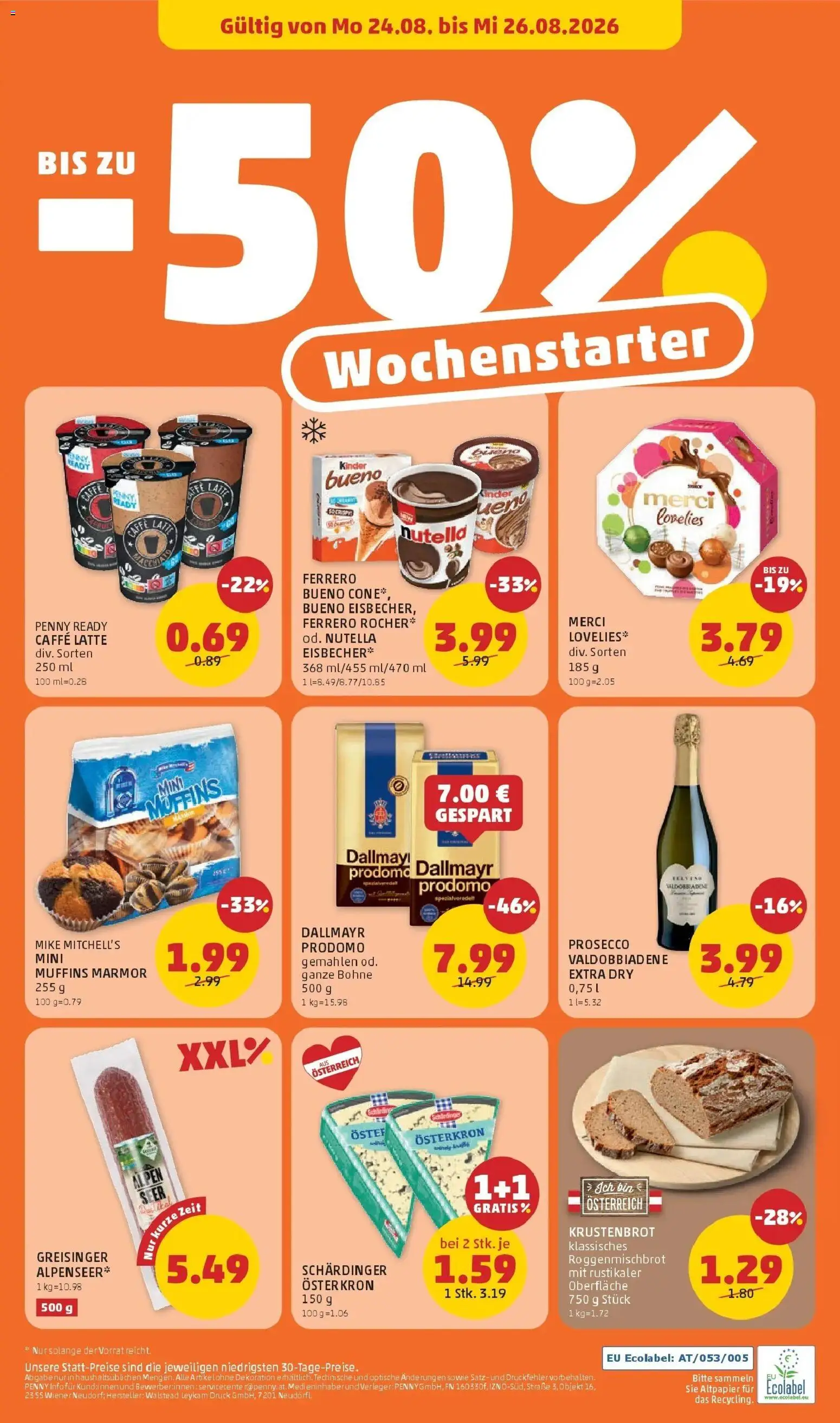 Penny Markt Die ganze Woche sparen ab (20.08.2026) - Angebote, Prospekt | Seite: 24 | Produkte: Nutella, Prosecco, Bohne
