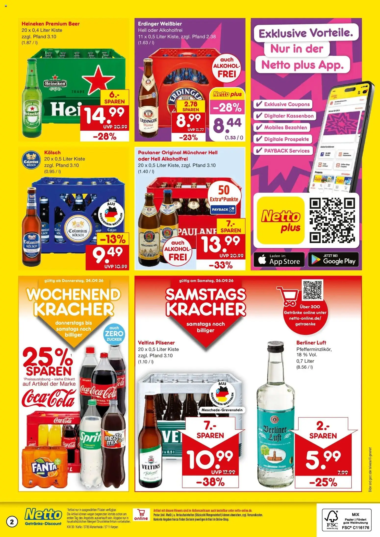 Netto Marken-Discount Prospekt Kerpen – gültig ab 21.09.2026 | Seite: 2 | Produkte: Coca cola, Erdinger, Paulaner, Veltins