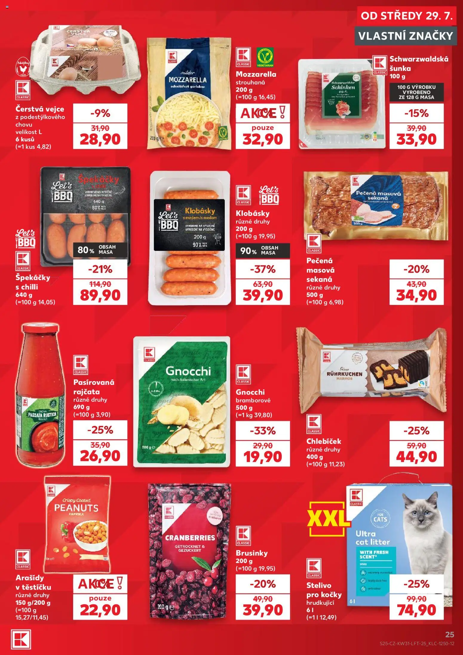Kaufland leták - Brno od 29.07.2026 | Strana: 25 | Produkty: Stelivo pro kočky, Passata, Paprika, Klobásky