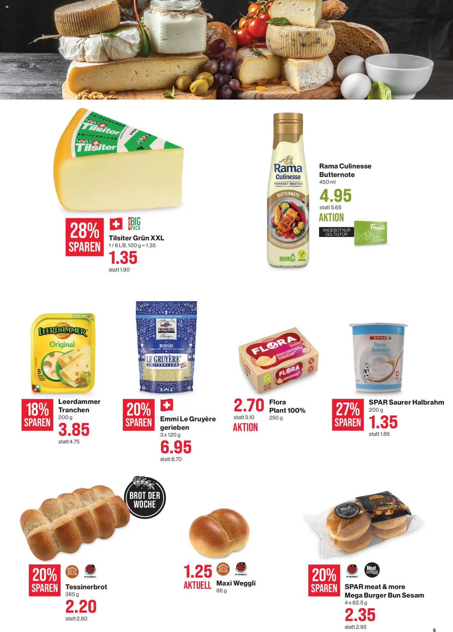 SPAR aktionen – gültig ab 06.08.2026 | Seite: 5 | Produkte: Burger, Burger Bun, Brot, Saurer Halbrahm