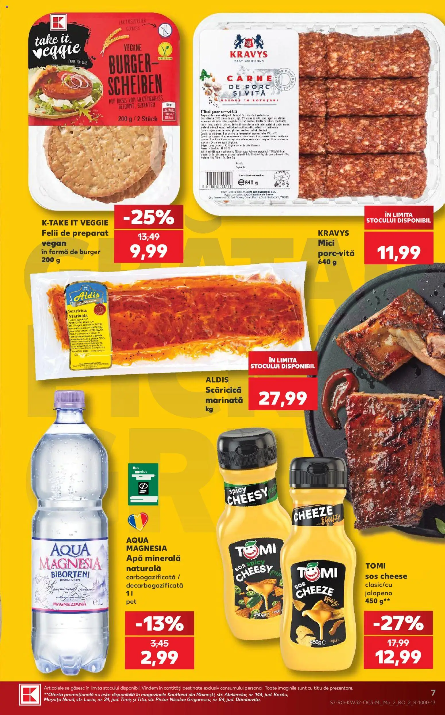 Noul catalog Kaufland – valabil de la 05.08.2026 | Pagină: 7 | Produse: Mici, Carne De Porc, Burger, Apă