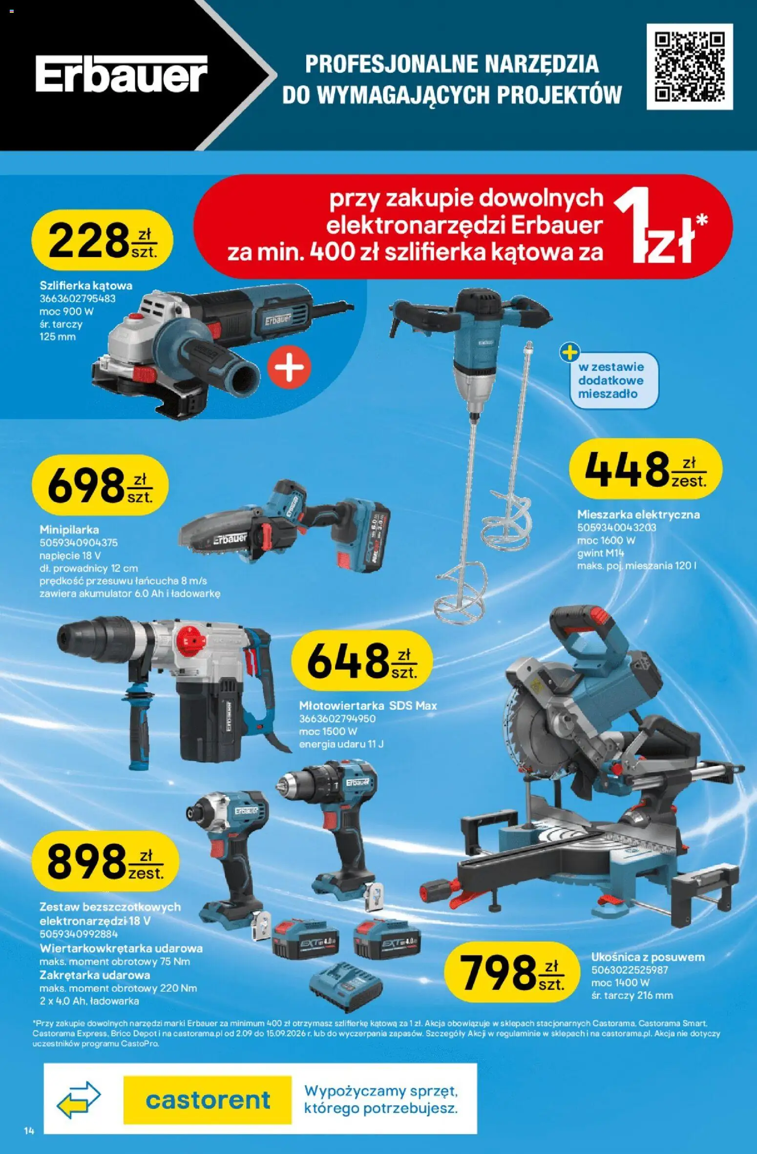 Castorama gazetka od 02.09.2026 | Strona: 14 | Produkty: Narzędzia, Ładowarka, Młotowiertarka, Szlifierka