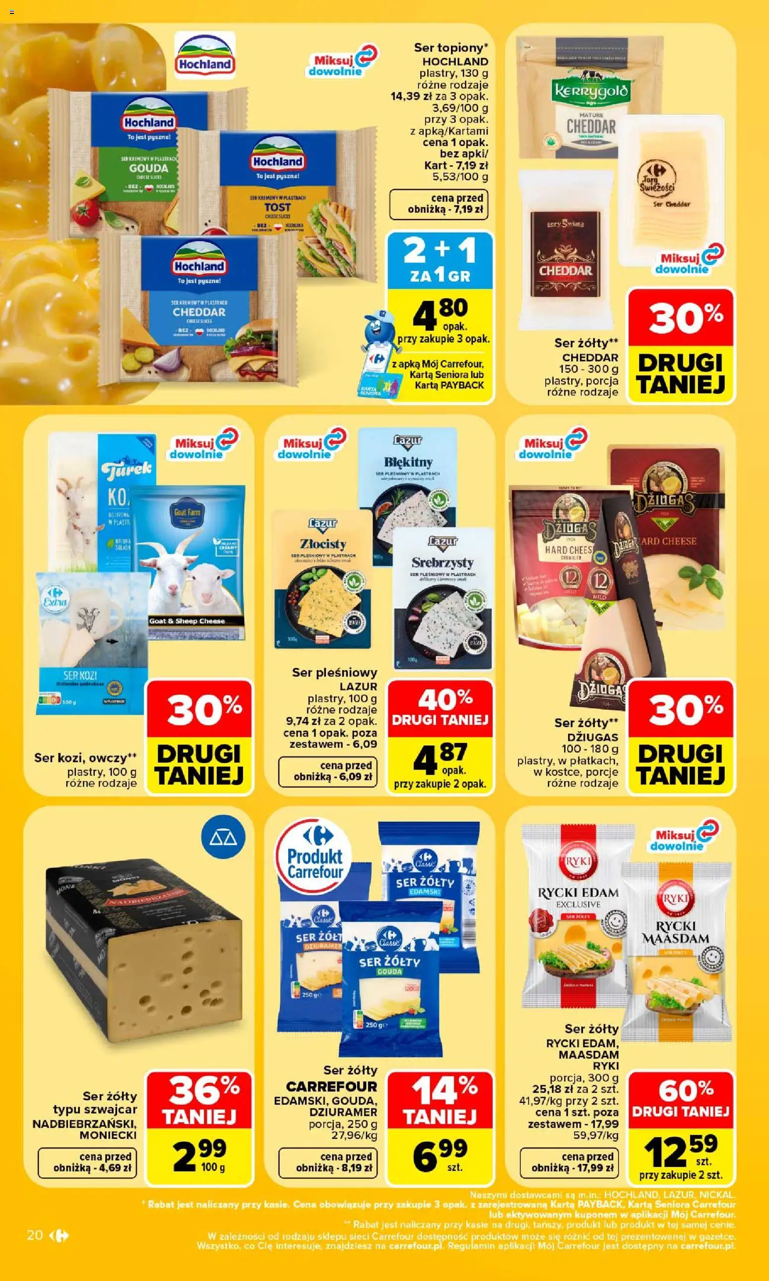 Carrefour gazetka od 24.08.2026 | Strona: 22 | Produkty: Ser pleśniowy, Ser kozi, Ser żółty Gouda, Cheddar