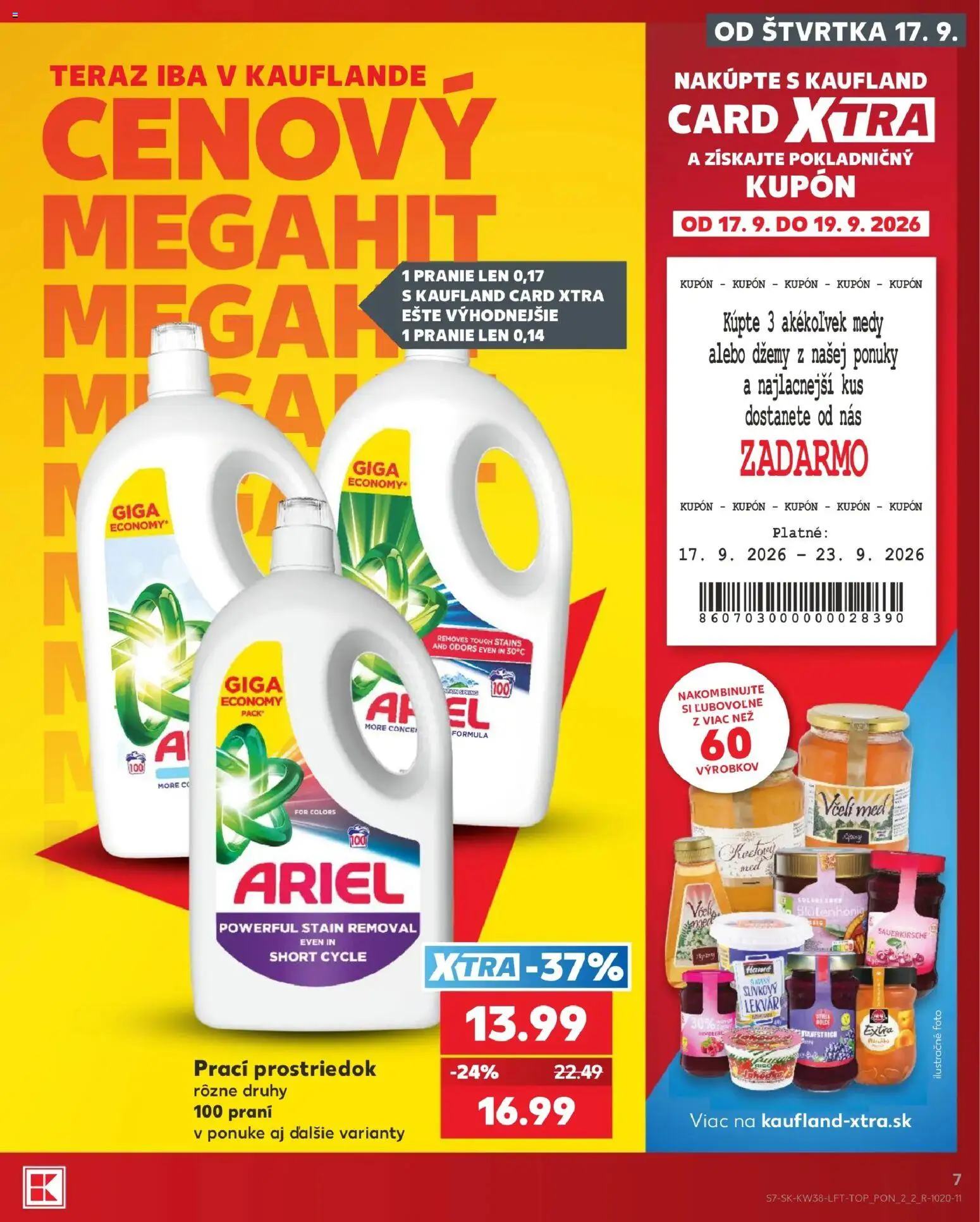 Nové Kaufland akcie – leták je platný od 17.09.2026 | Strana: 7 | Produkty: Lekvár, Ariel, Med