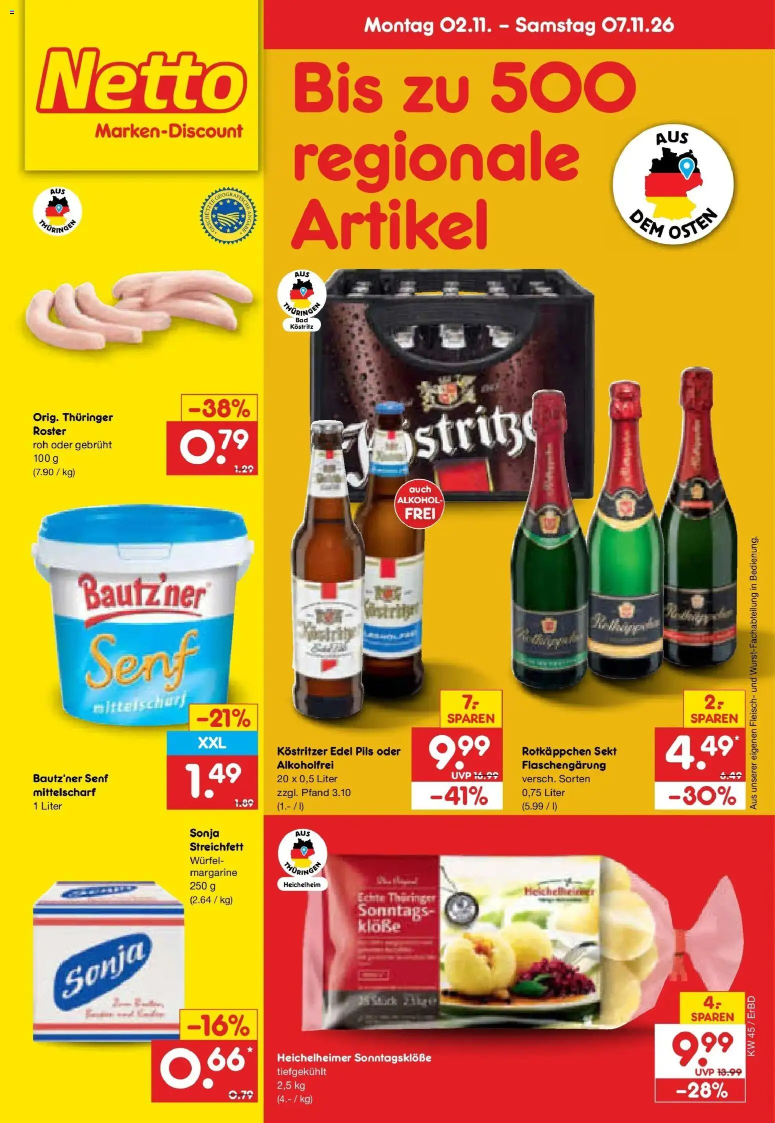 Netto Marken-Discount Prospekt Weimar (ab 02.11.2026) » Angebote | Seite: 2 | Produkte: Margarine, Pils, Alkohol, Rotkäppchen