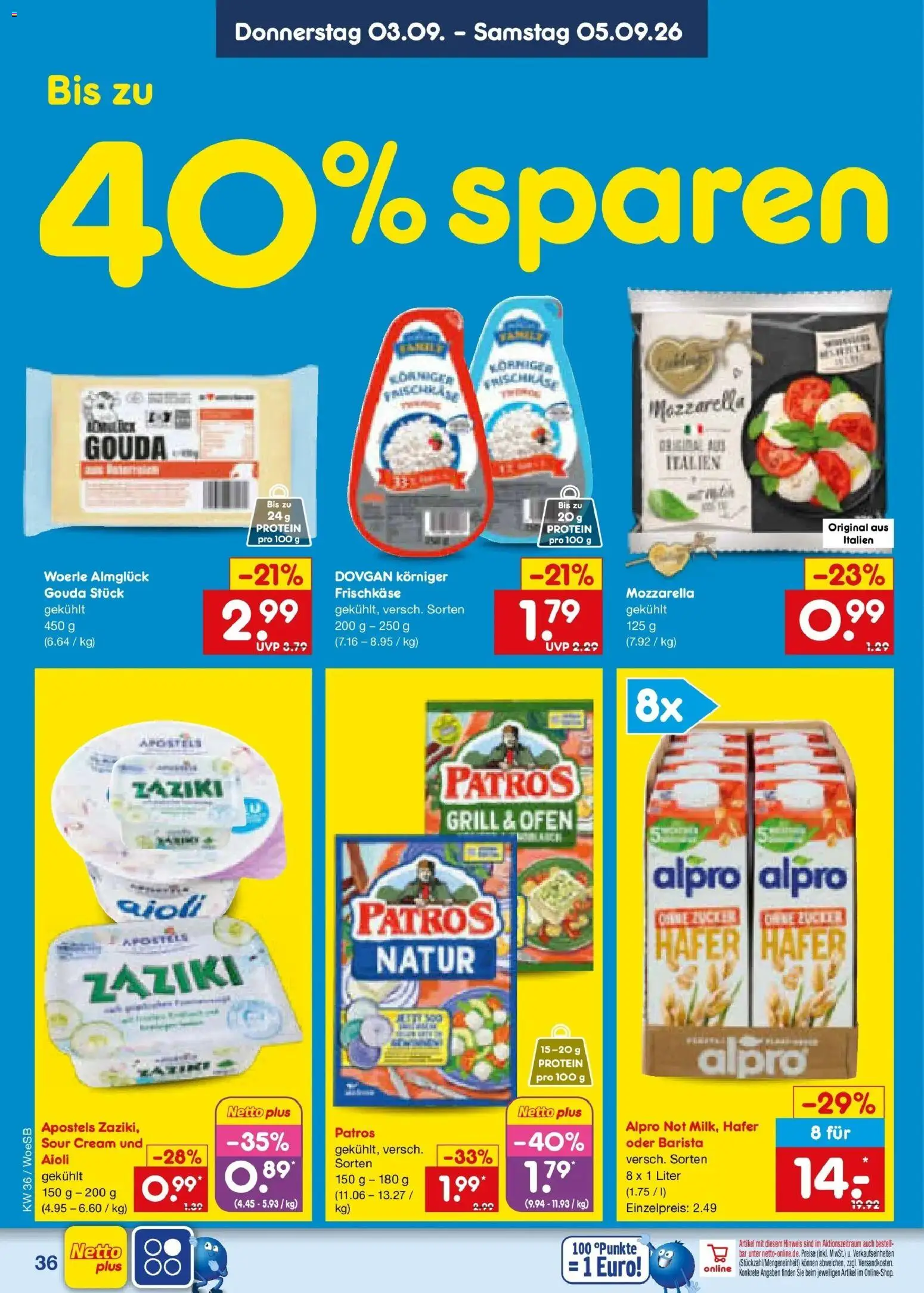Netto Marken-Discount Prospekt Katzweiler (ab 31.08.2026) » Angebote | Seite: 48 | Produkte: Mozzarella, Gouda, Patros, Alpro