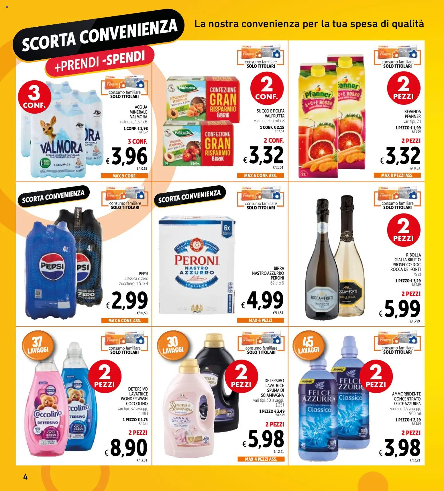 Volantino Spazio Conad del 15/09/2026 | Pagina: 4 | Prodotti: Prosecco, Lavatrice, Acqua minerale, Pepsi