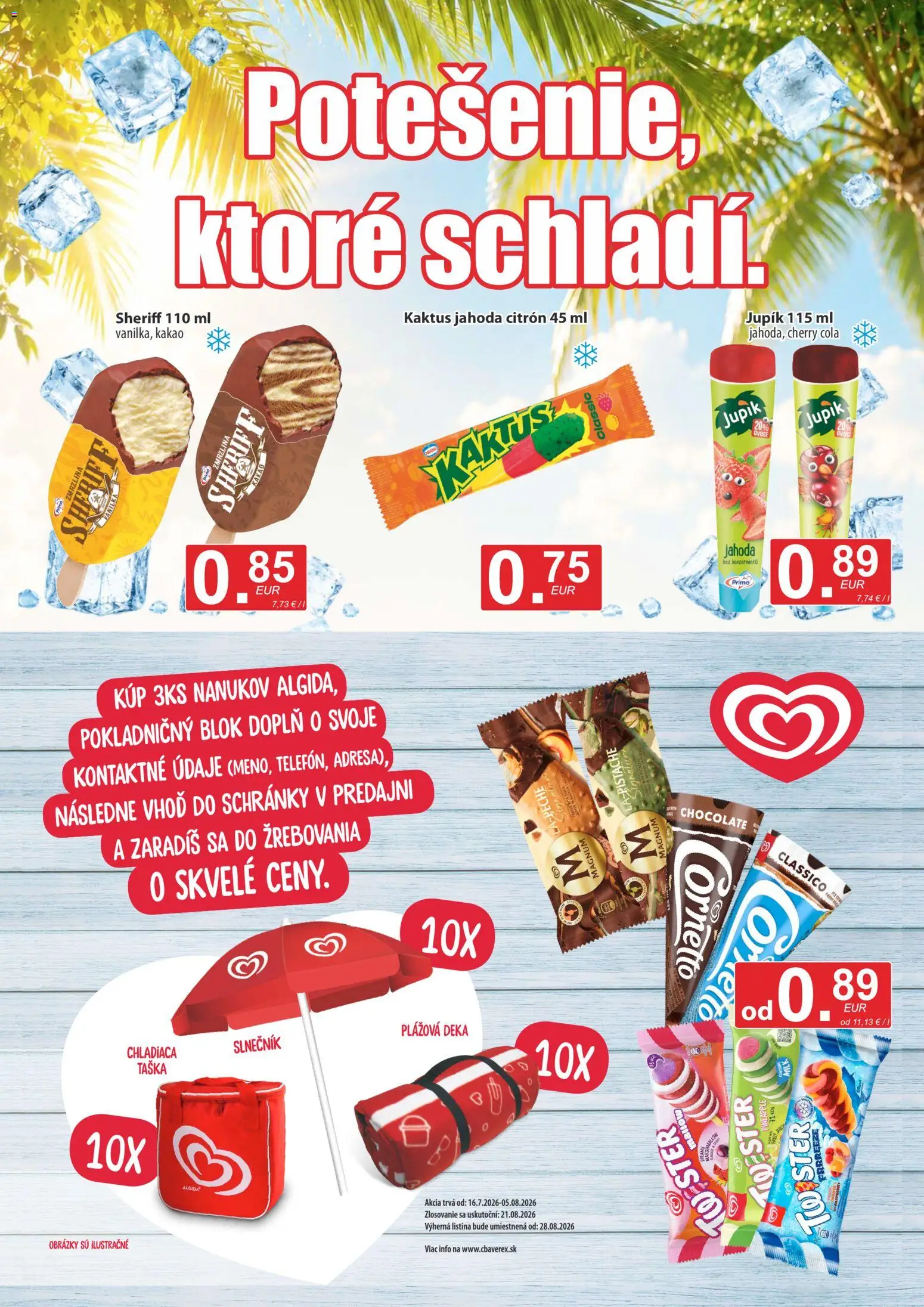Nové CBA Verex akcie – leták je platný od 16.07.2026 | Strana: 3 | Produkty: Zmrzlina, Magnum, Taška, Kakao