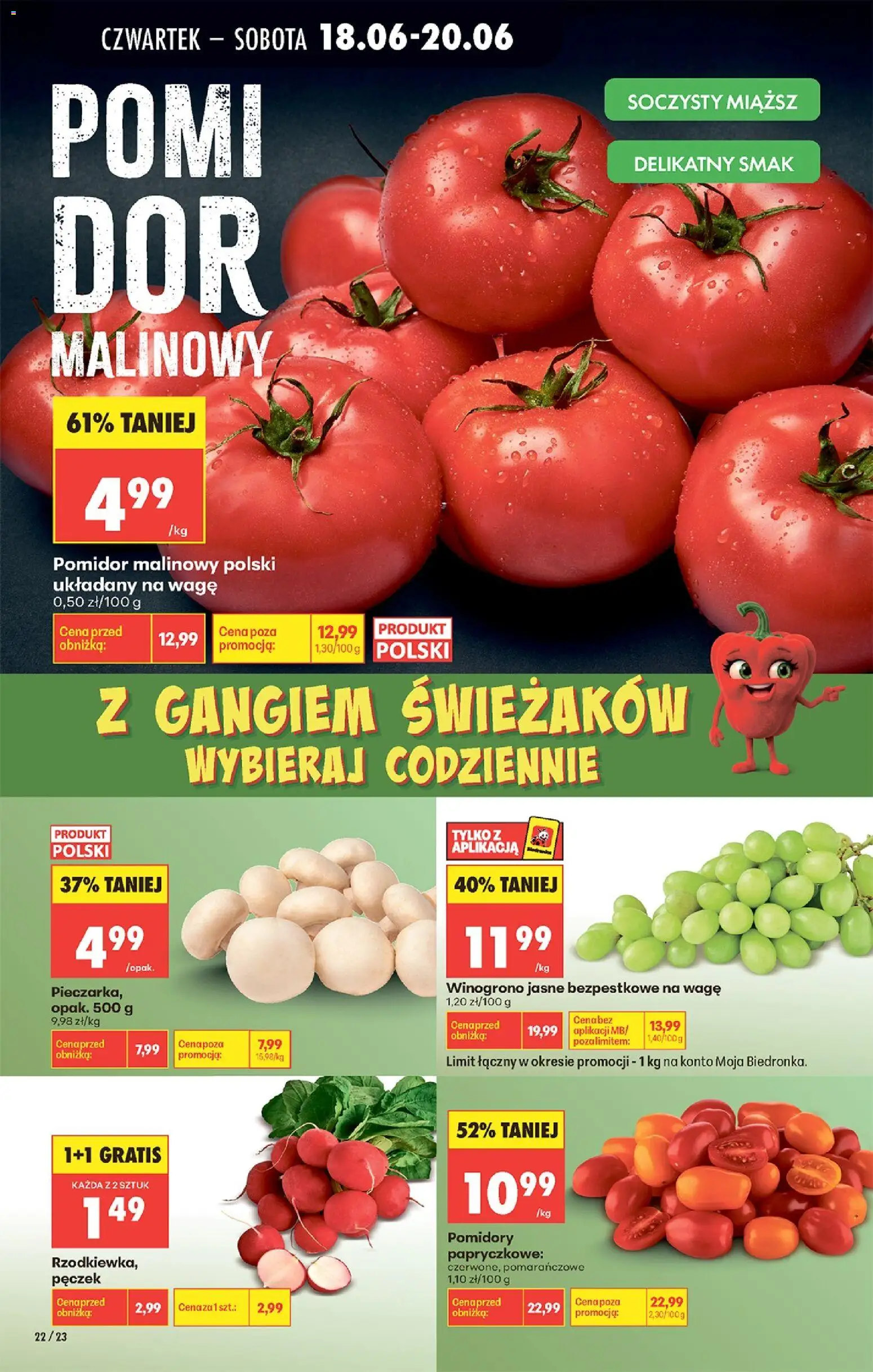 Biedronka gazetka od czwartku od 18.06.2026 | Strona: 24 | Produkty: Pomidor malinowy, Winogrono, Pomidory malinowe, Pomidory