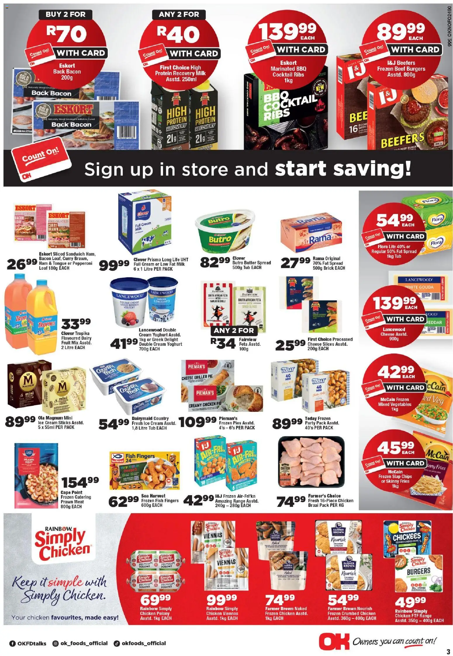 New OK Foods catalogue – valid from 25.05.2026 | Page: 3 | Products: Polony, Beef, Burgers, Chips