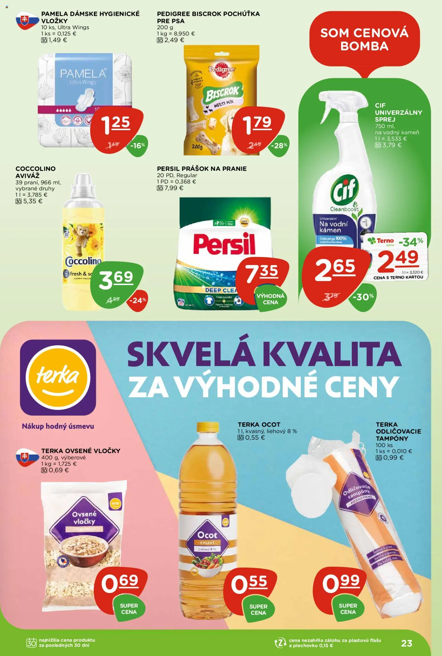 Nové Terno akcie – leták je platný od 08.10.2026 | Strana: 23 | Produkty: Persil, Prášok na pranie, Aviváž, Ocot