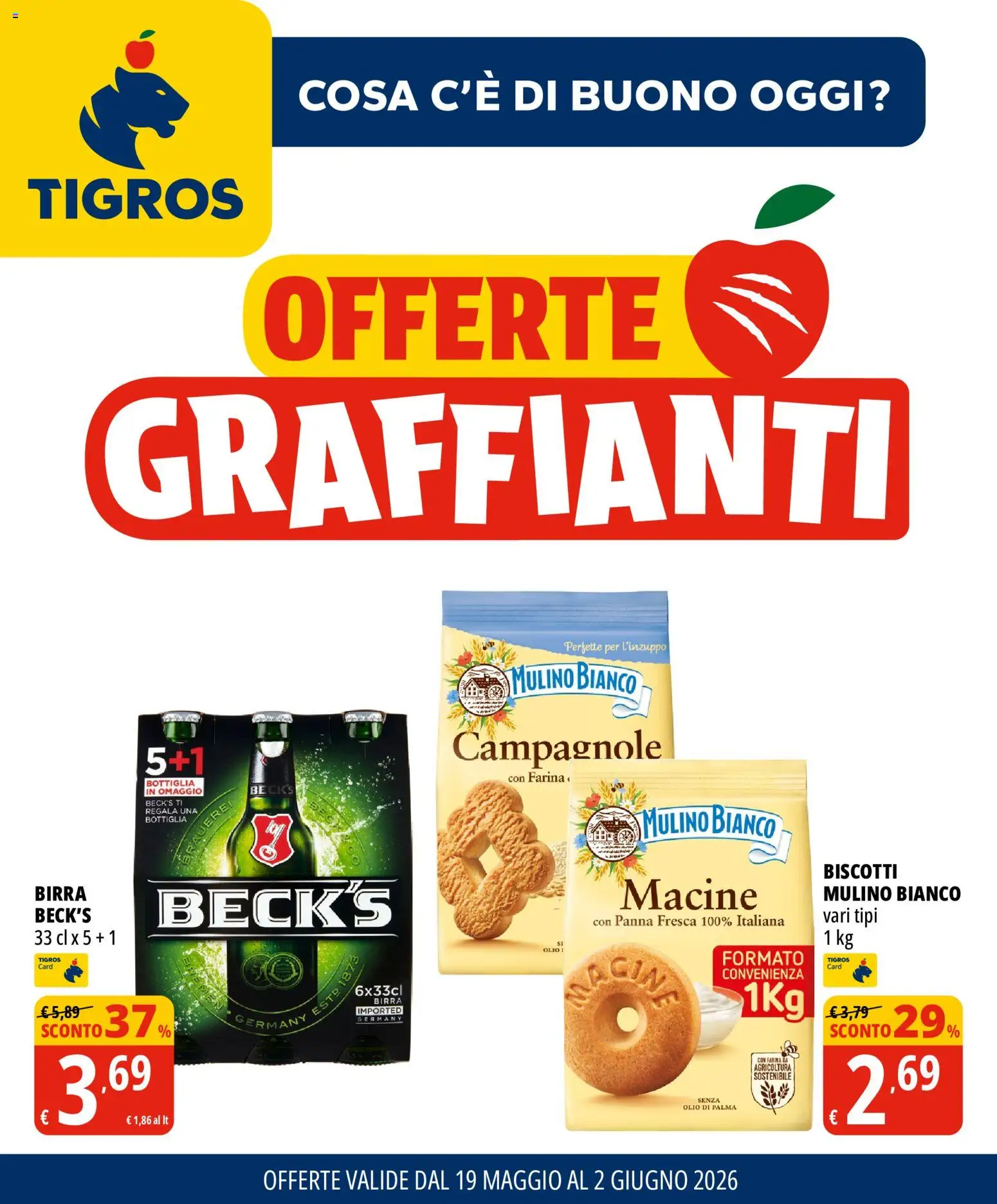 Volantino Tigros del 19.05.2026 | Pagina: 1 | Prodotti: Birra, Panna, Farina, Bottiglia