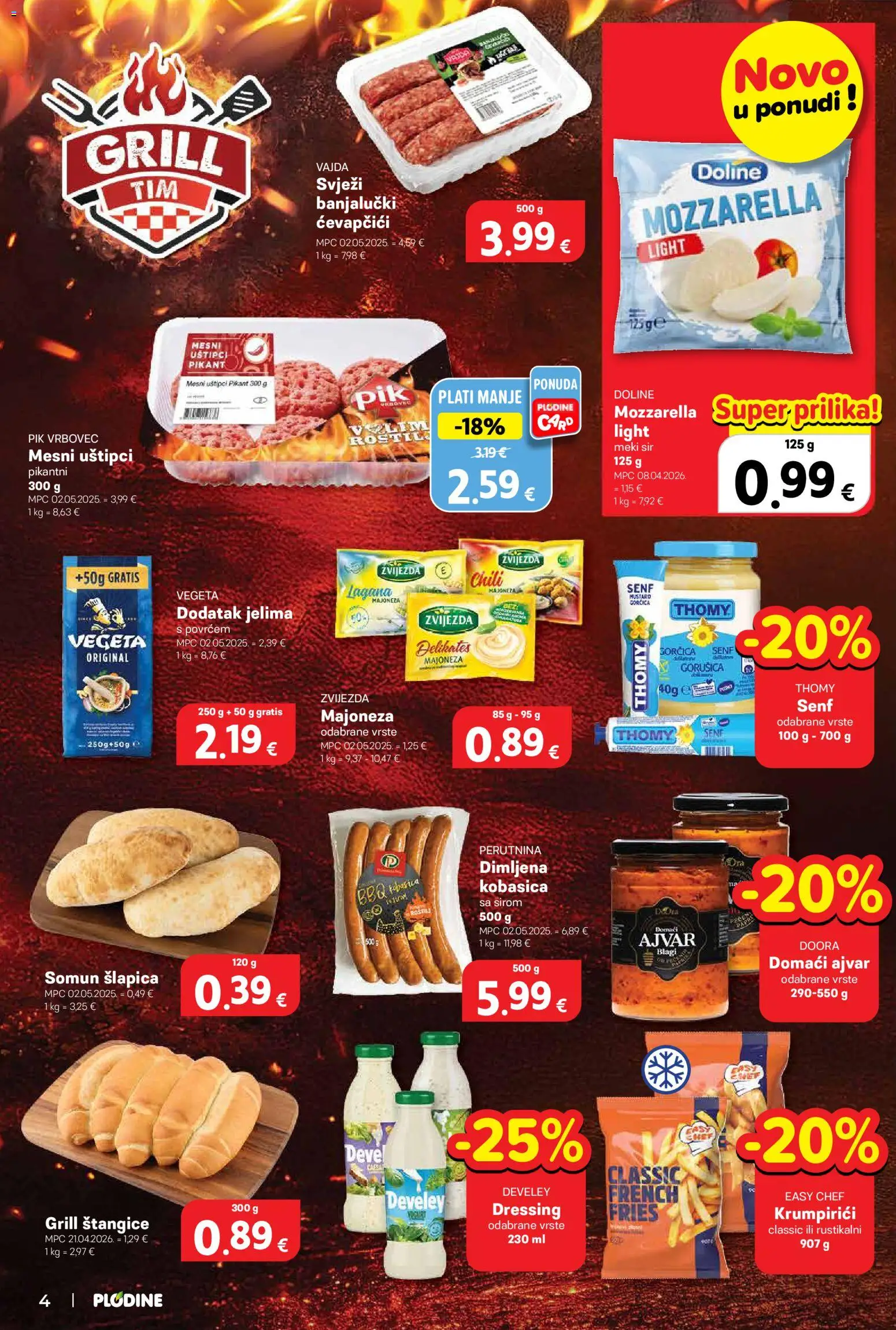 Plodine katalog | vrijedi od 20.05.2026 | Stranica: 6 | Proizvodi: Kobasica, Pik Vrbovec, Ćevapčići, Senf