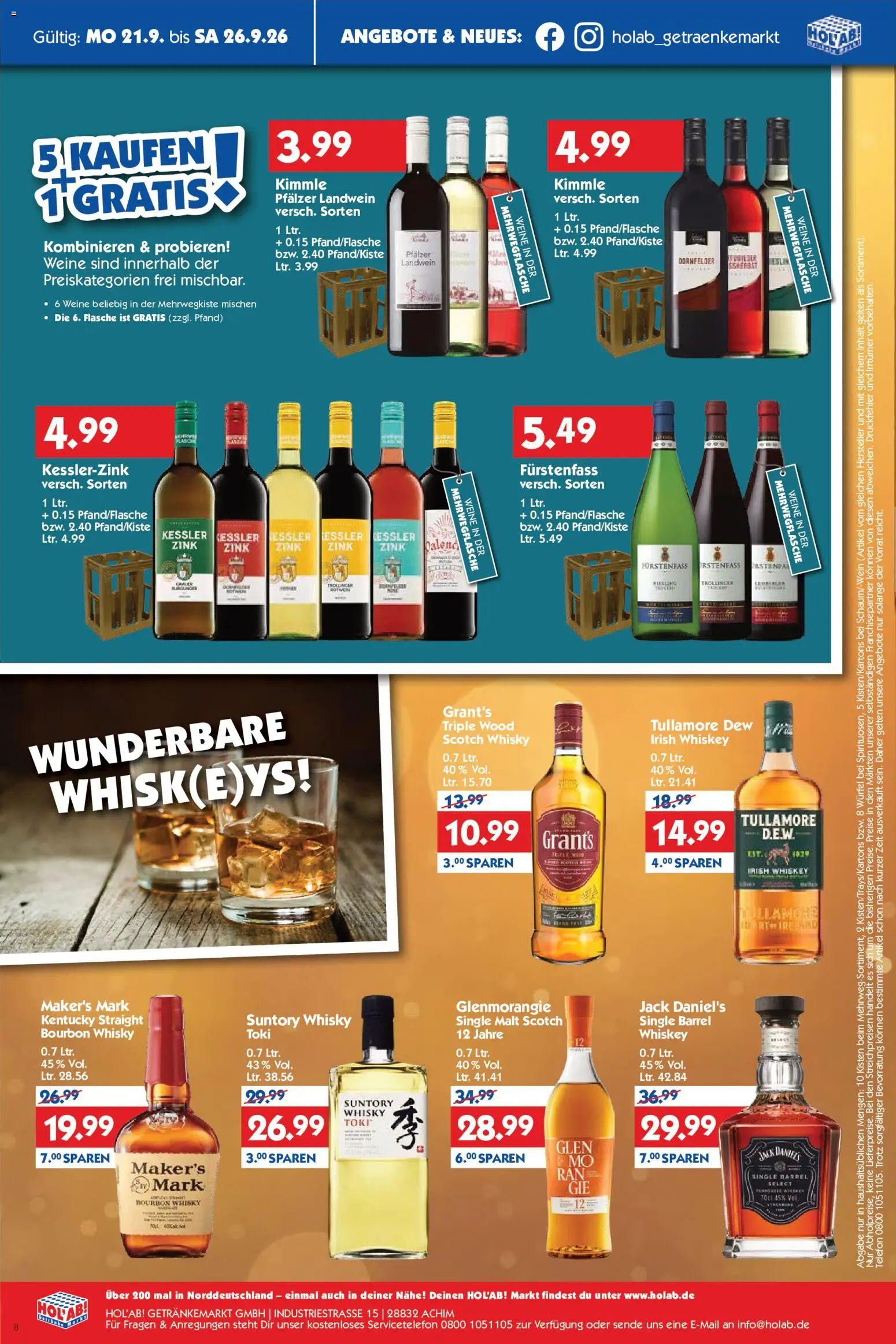 HOL’AB! Prospekt – gültig ab 21.09.2026 | Seite: 8 | Produkte: Rotwein, Jack Daniel's, Bourbon, Telefon