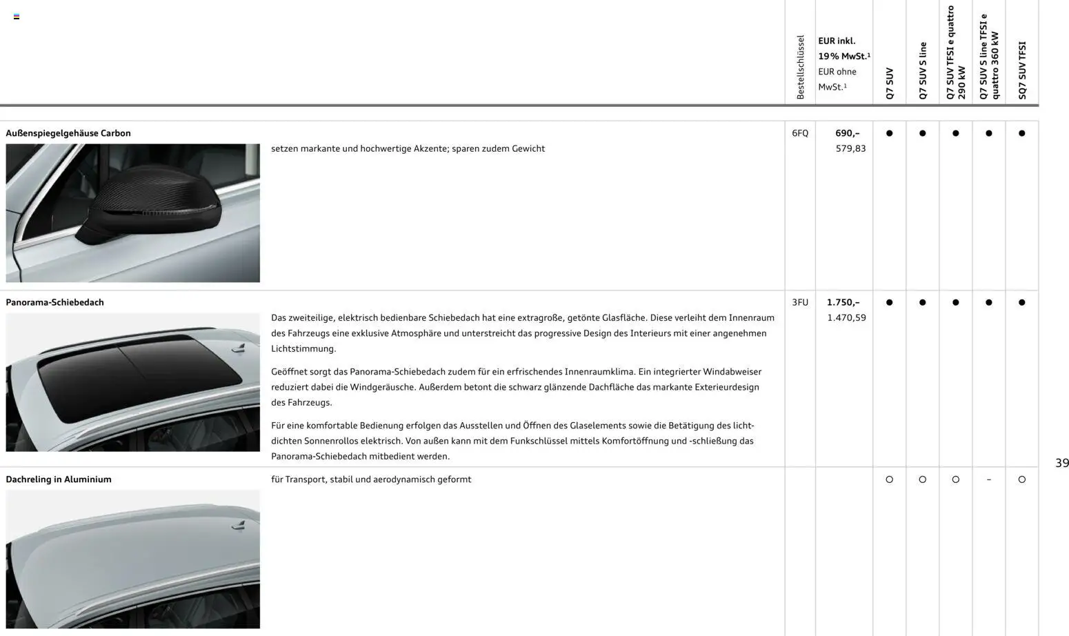 Audi Q7 – gültig ab 28.10.2025 | Seite: 39 | Produkte: Gewicht