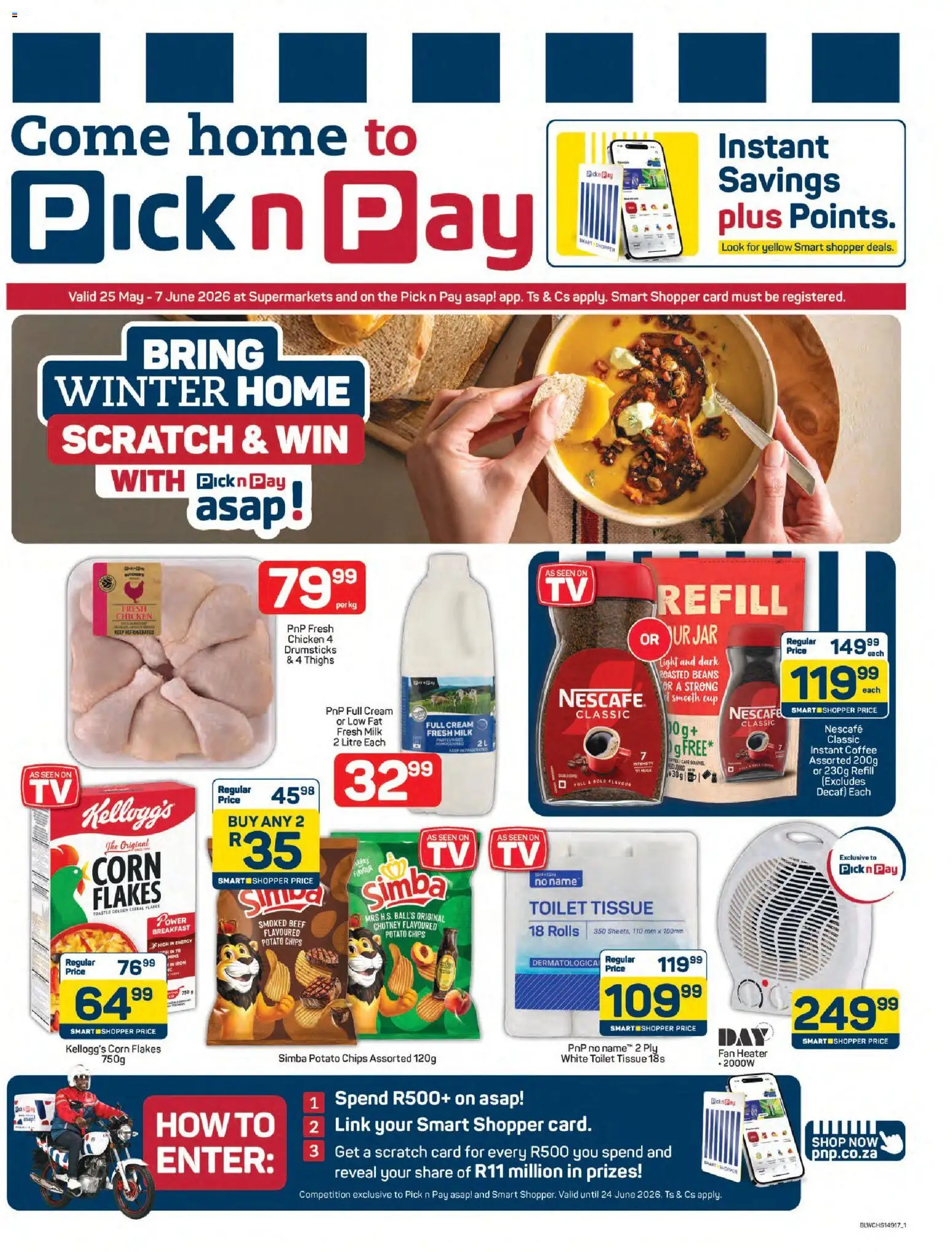 New Pick n Pay catalogue – valid from 25.05.2026 | Page: 1 | Products: Corn, Beans, Fan heater, Cream