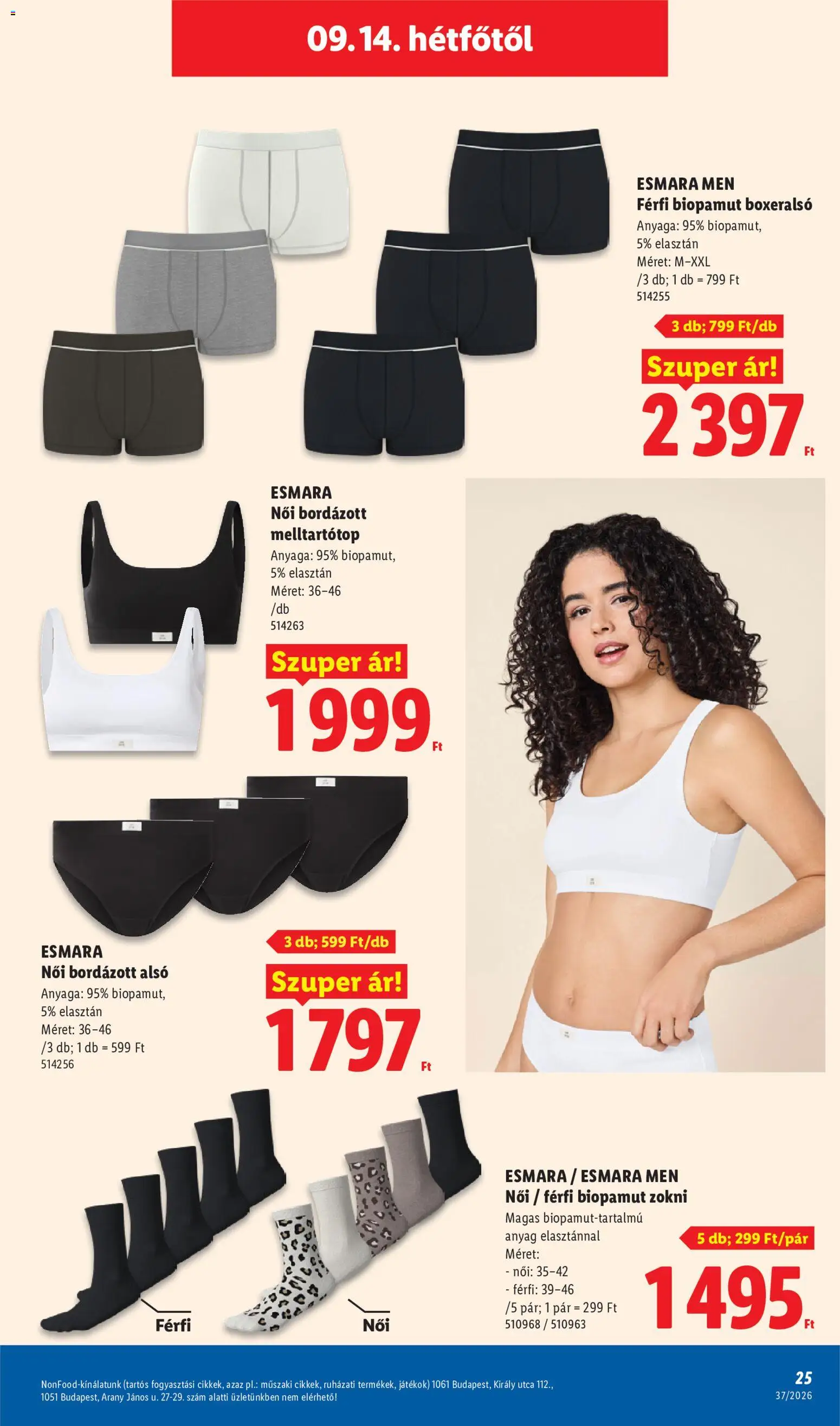 Lidl akciós ujság - amely érvényes a következő dátumtól: 2026.09.10. | Oldal: 25 | Termékek: Boxeralsó, Játékok, Esmara, Zokni