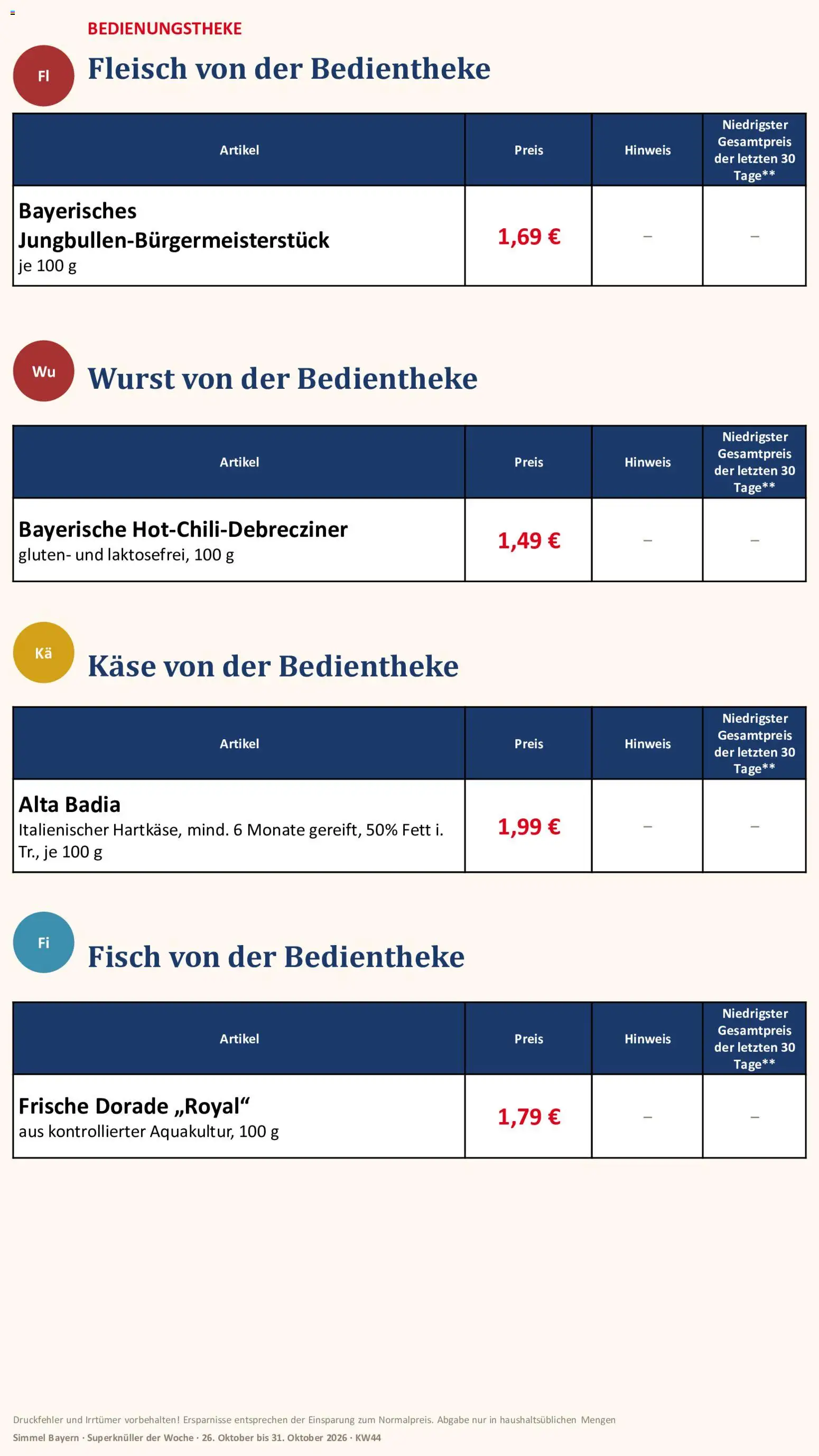 Simmel Bayern – gültig ab 26.10.2026 | Seite: 2 | Produkte: Käse, Fisch, Wurst, Fleisch