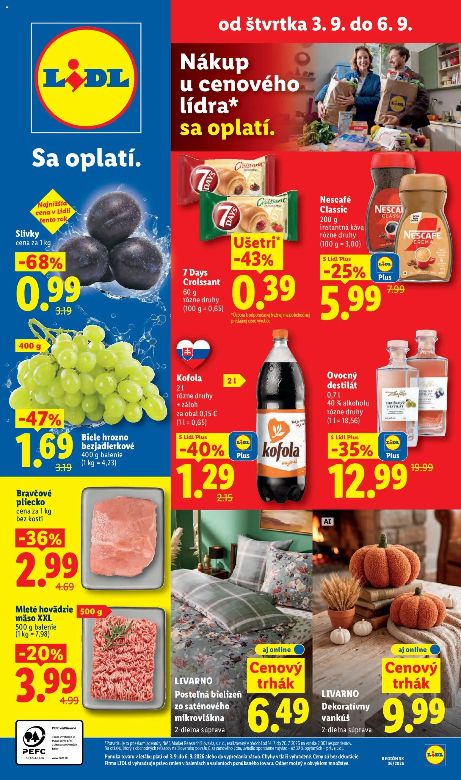 Nové Lidl akcie – leták je platný od 31.08.2026 | Strana: 69 | Produkty: Vankúš, Hovädzie mäso, Kofola, Mäso
