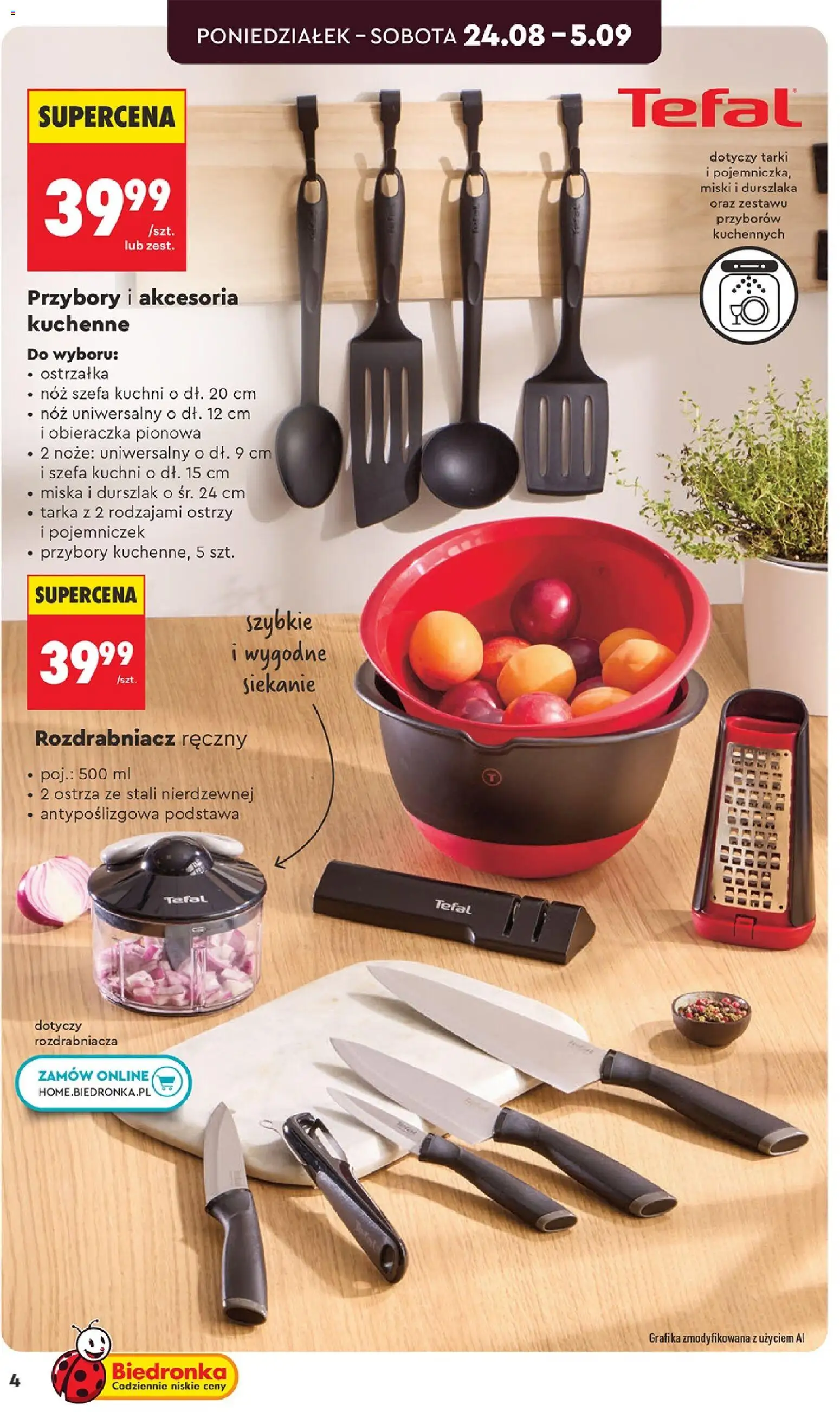 Biedronka gazetka - Hity i inspiracje od 24.08.2026 | Strona: 4 | Produkty: Noże, Tarka, Obieraczka, Tefal