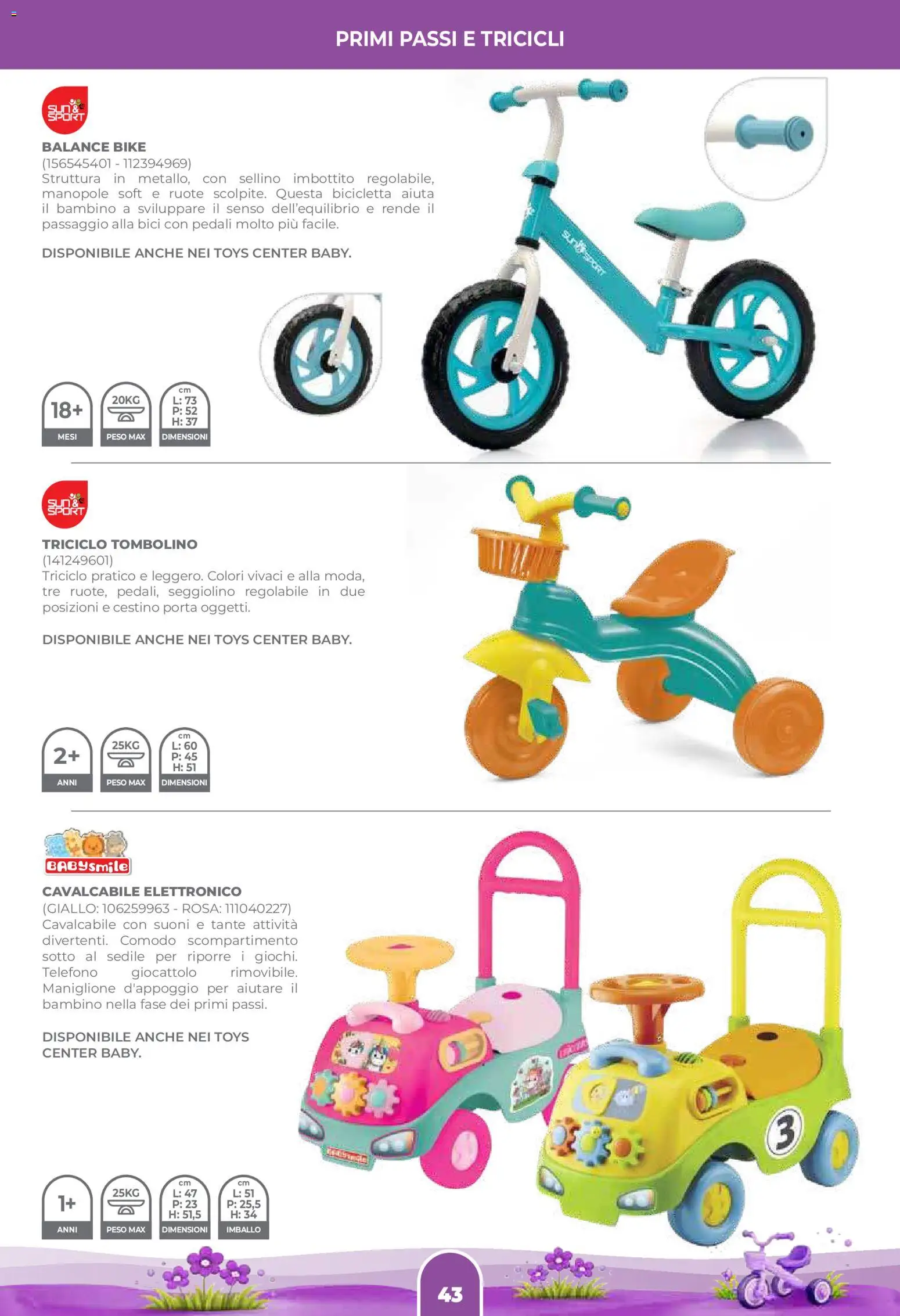 Volantino Toys Center del 02.04.2026 | Pagina: 45 | Prodotti: Bicicletta, Telefono, Seggiolino, Cestino