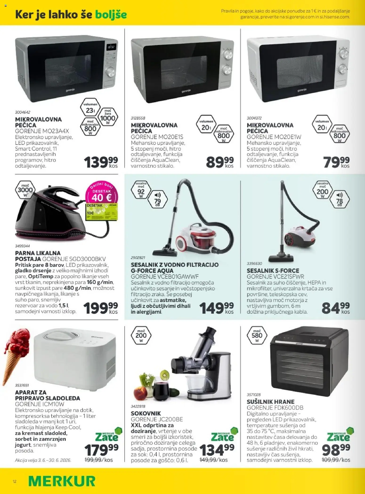 Novi Merkur katalog ponudbe – veljaven od 17.06.2026 | Stran: 12 | Izdelki: Mikrovalovna pecica, Sokovnik, Krtaca, Sok