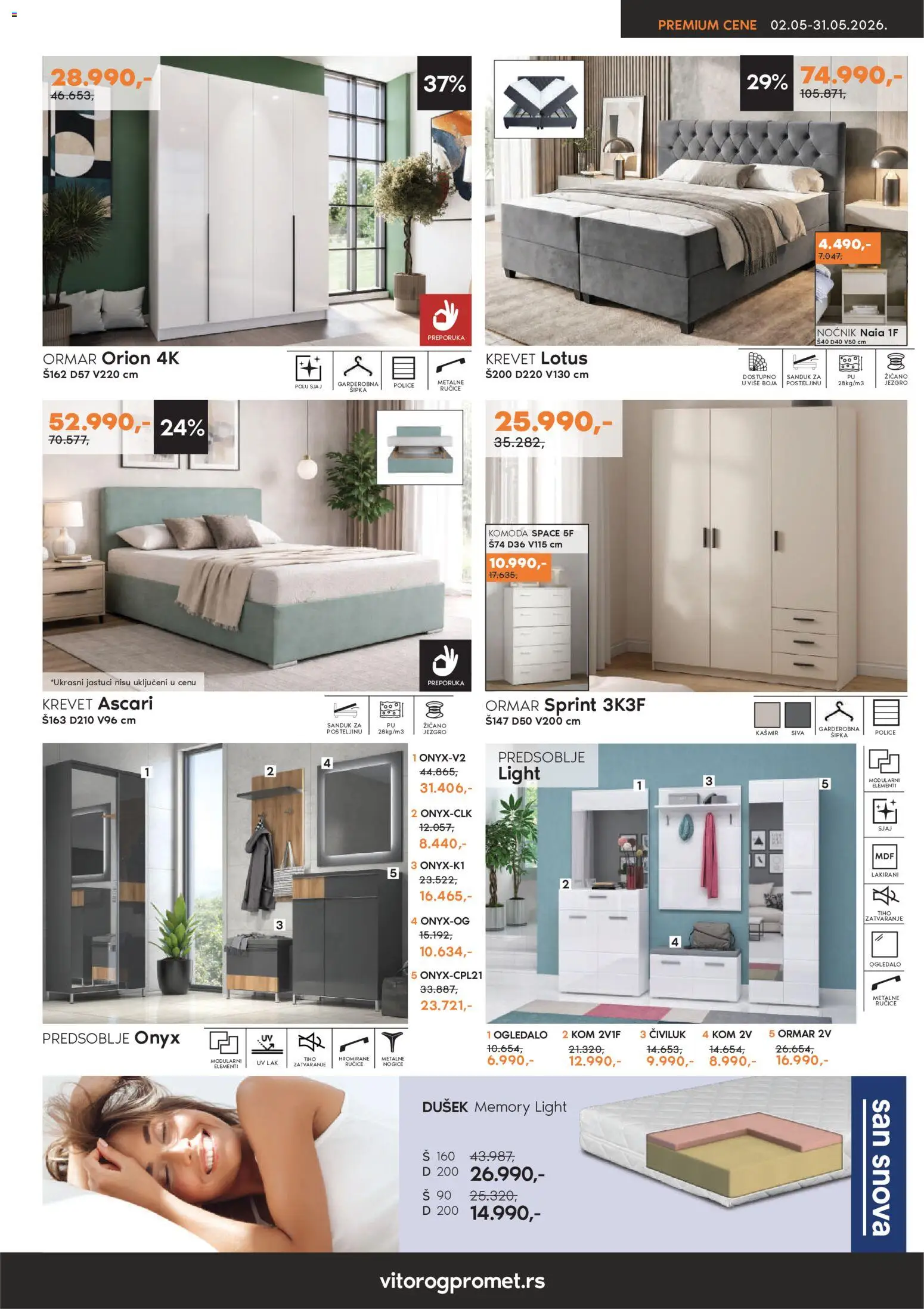 Vitorog katalog - važi od 02.05.2026 | Strana: 7 | Proizvode: Krevet, Dušek, Ormar, Ogledalo