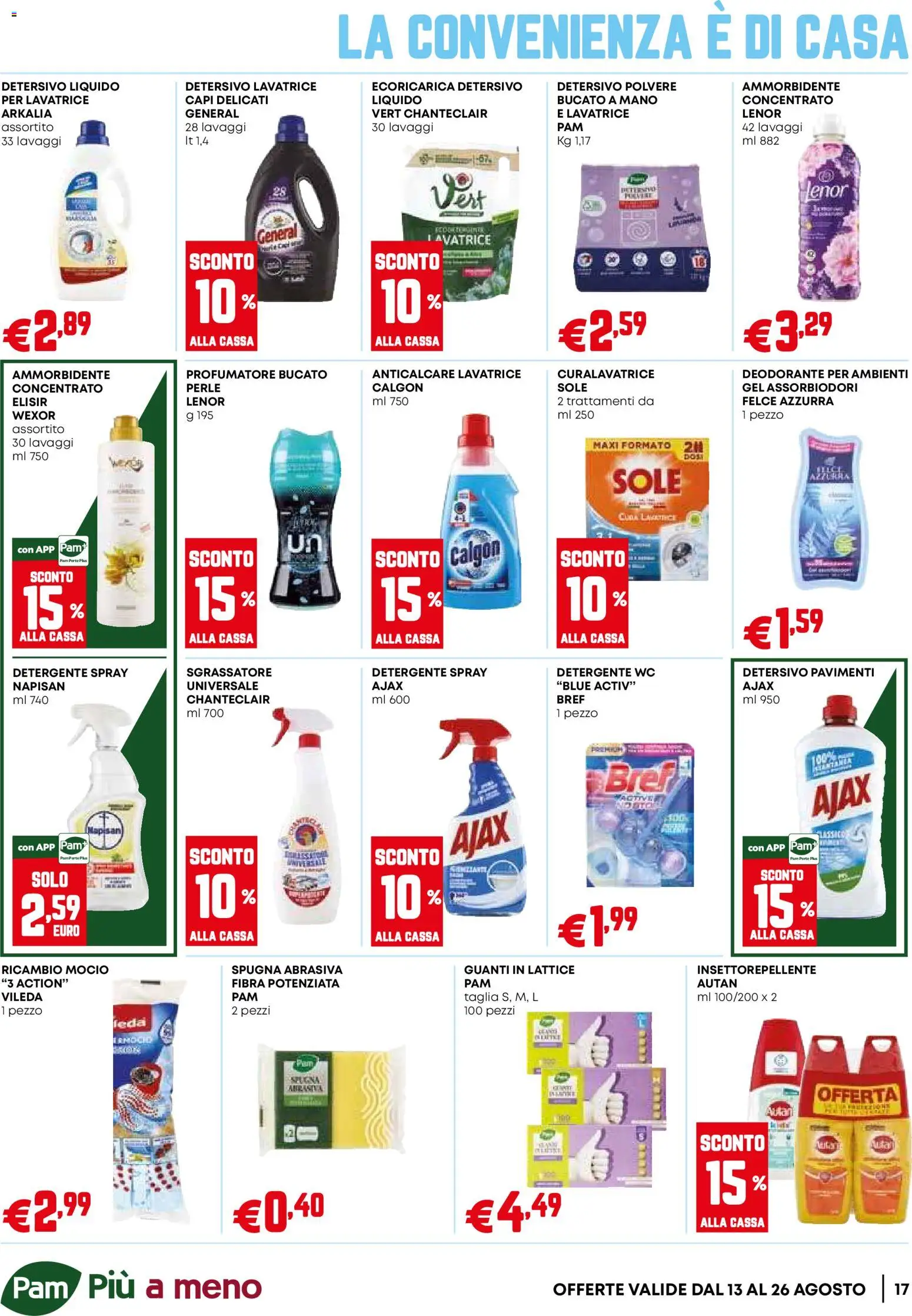 Volantino PAM del 13/08/2026 | Pagina: 17 | Prodotti: Anticalcare, Sgrassatore, Lavatrice, Deodorante per ambienti