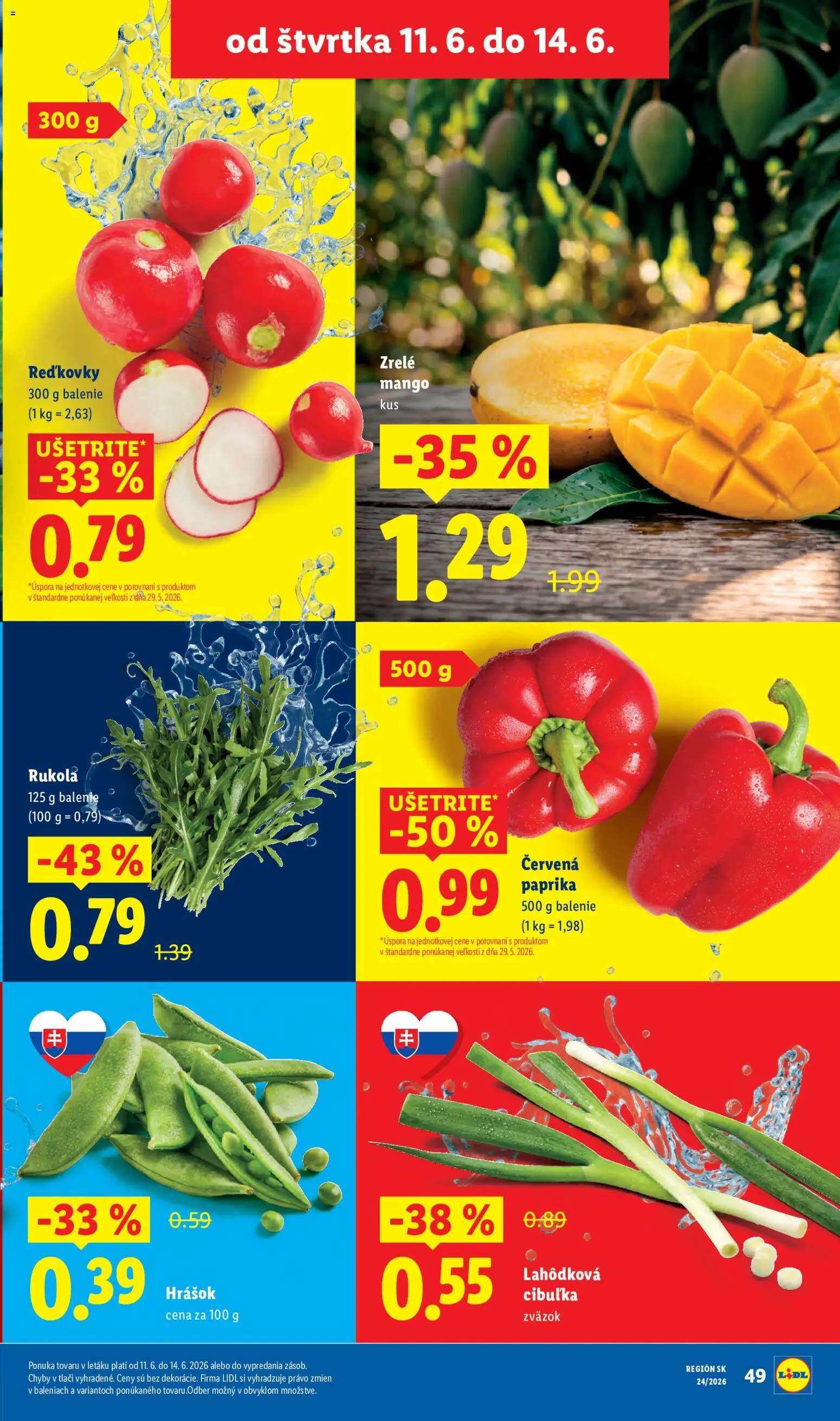 Nové Lidl akcie – leták je platný od 08.06.2026 | Strana: 63 | Produkty: Paprika, Hrášok, Červená paprika, Mango