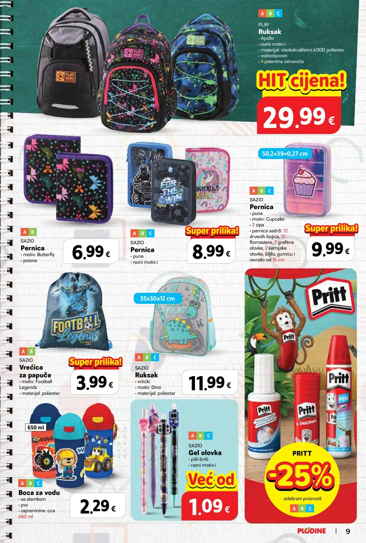 Plodine katalog | vrijedi od 13.08.2026 | Stranica: 9 | Proizvodi: Pernica, Čaše, Papuče, Ruksak
