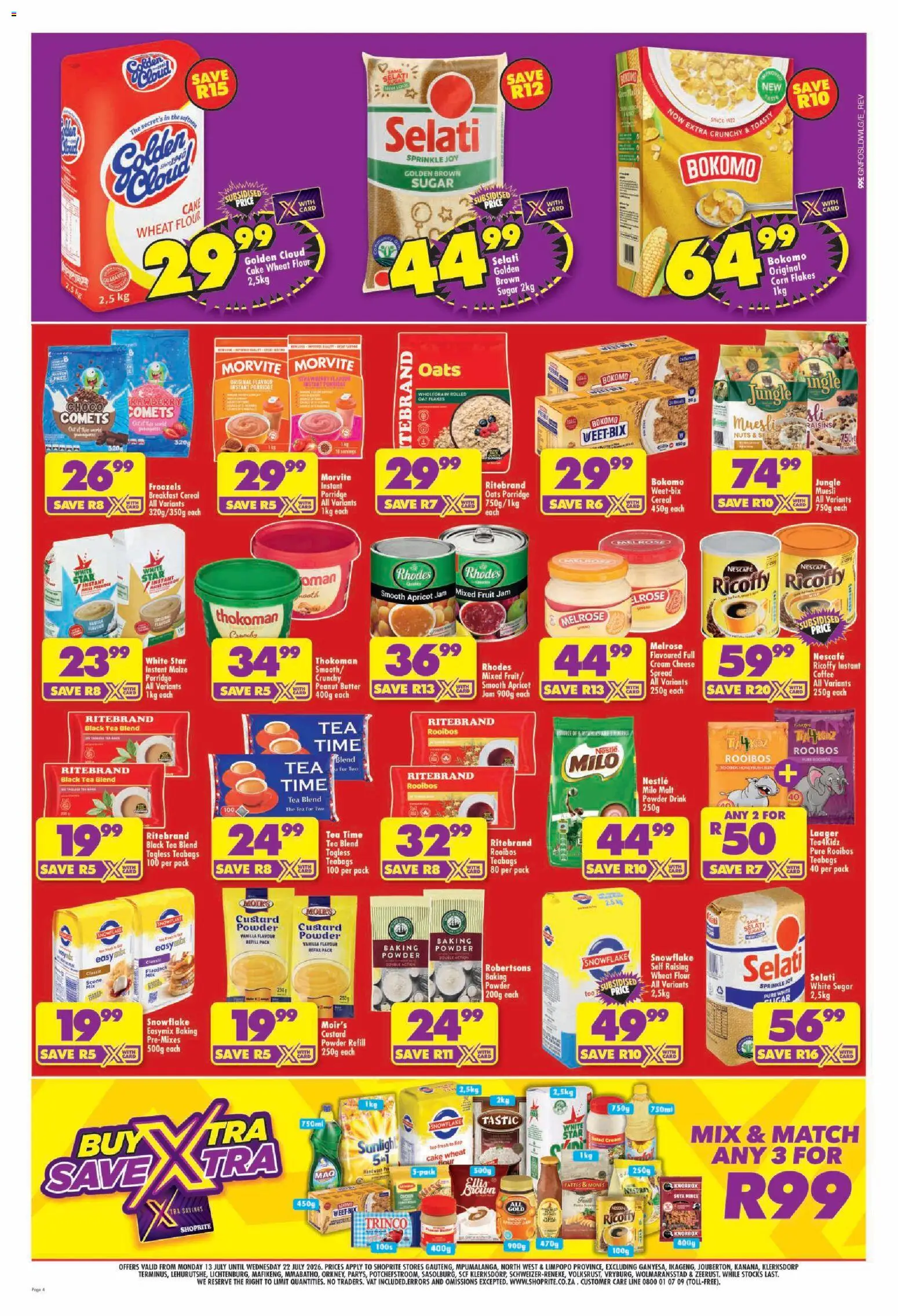 New Shoprite catalogue – valid from 13/07/2026 | Page: 4 | Products: Corn, Flour, Handwash, Sugar