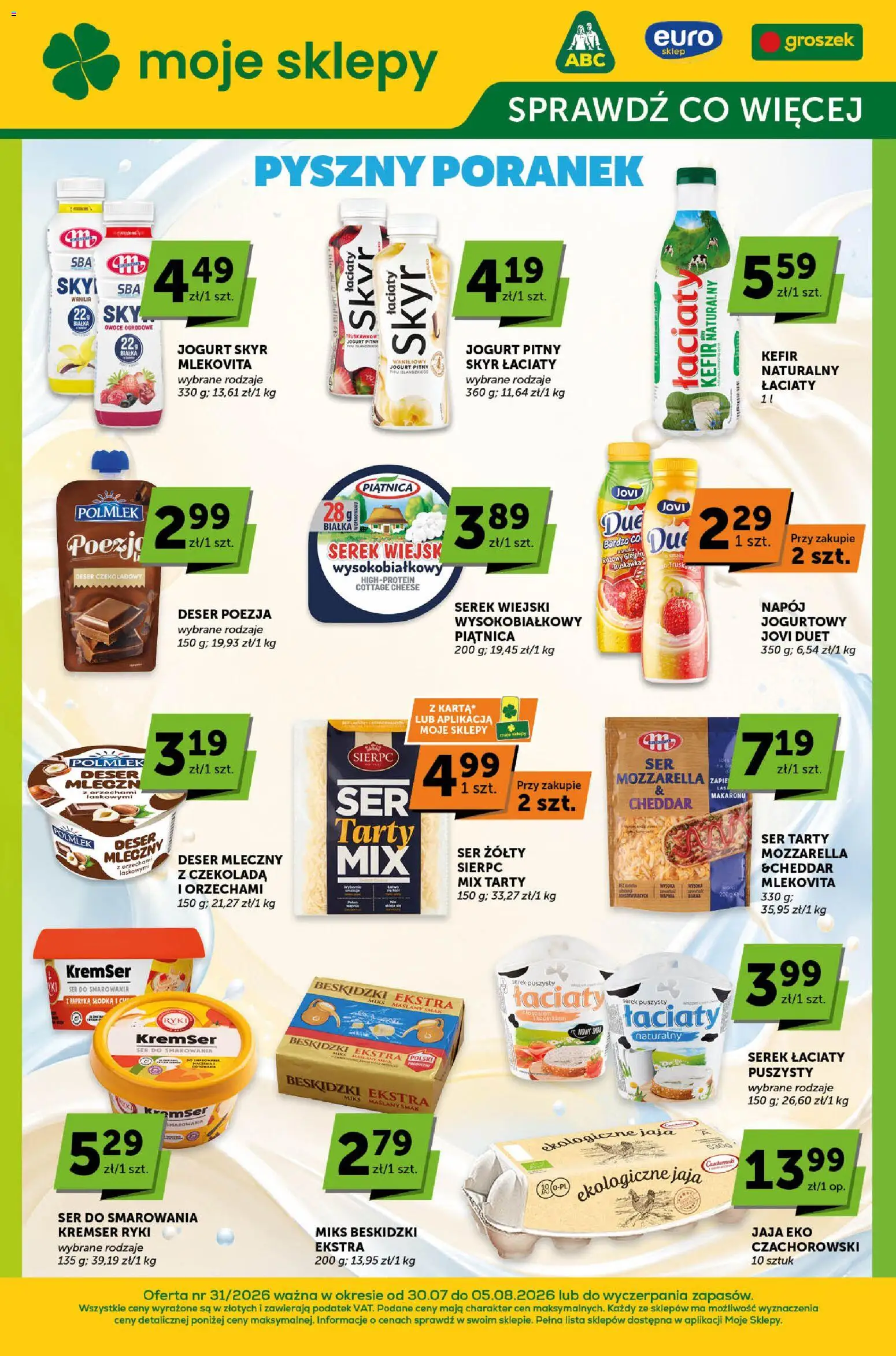 Euro Sklep gazetka - Sprawdź, co więcej od 30.07.2026 | Strona: 1 | Produkty: Ser żółty, Skyr waniliowy, Ser, Jaja