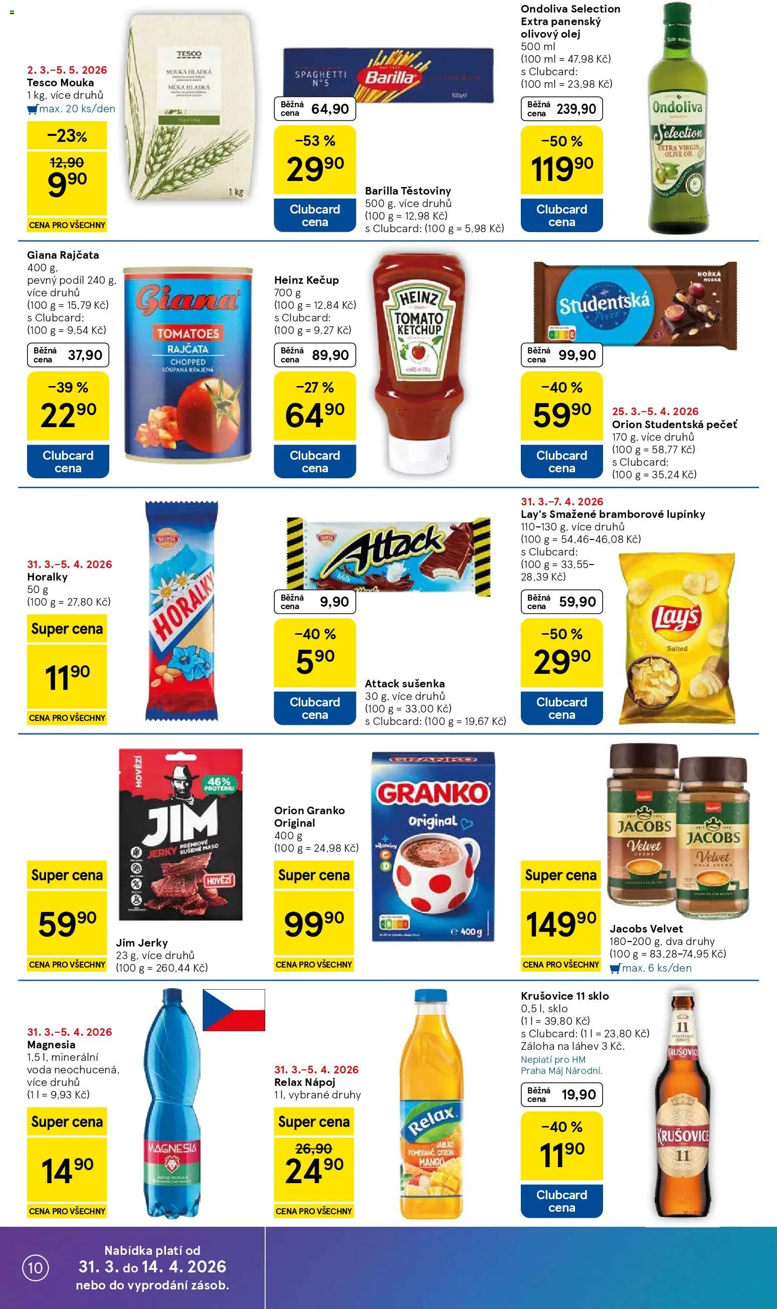 Tesco leták - Hypermarket od 31.03.2026 | Strana: 10 | Produkty: Jacobs, Citron, Lay's, Orion Studentská pečeť