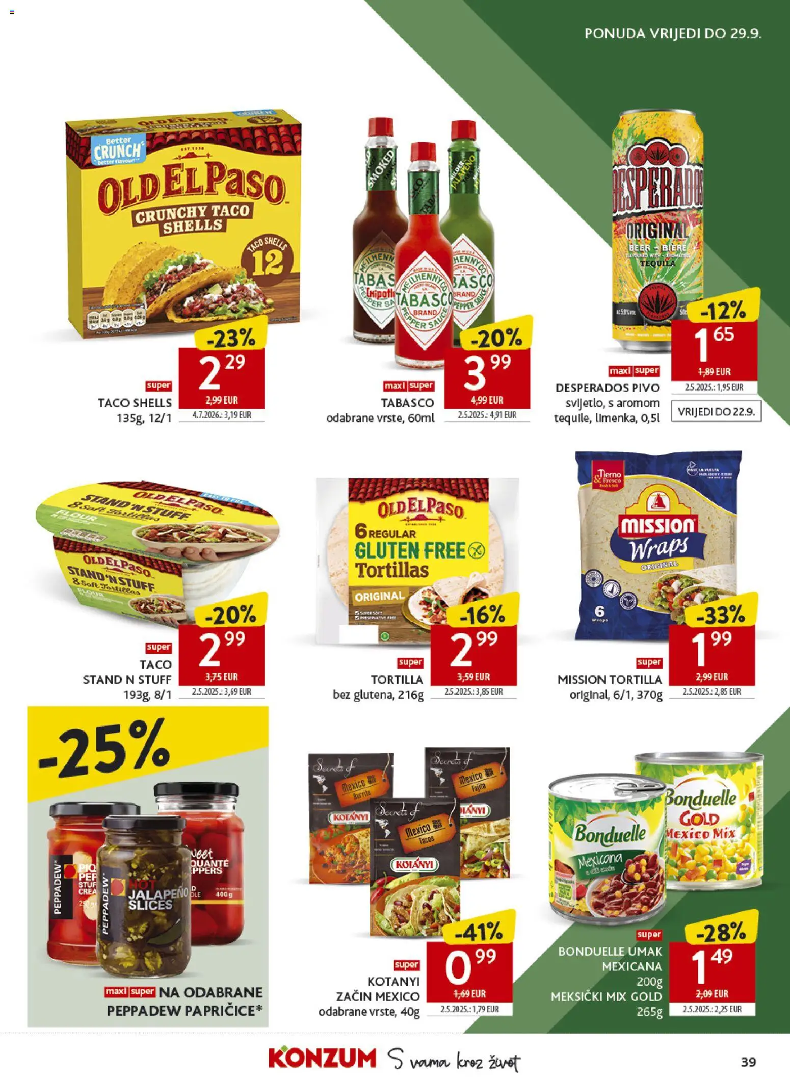 Konzum HR akciós ujság - amely érvényes a következő dátumtól: 2026.09.16. | Oldal: 39 | Termékek: Desperados, Tequila, Jalapeno, Bonduelle