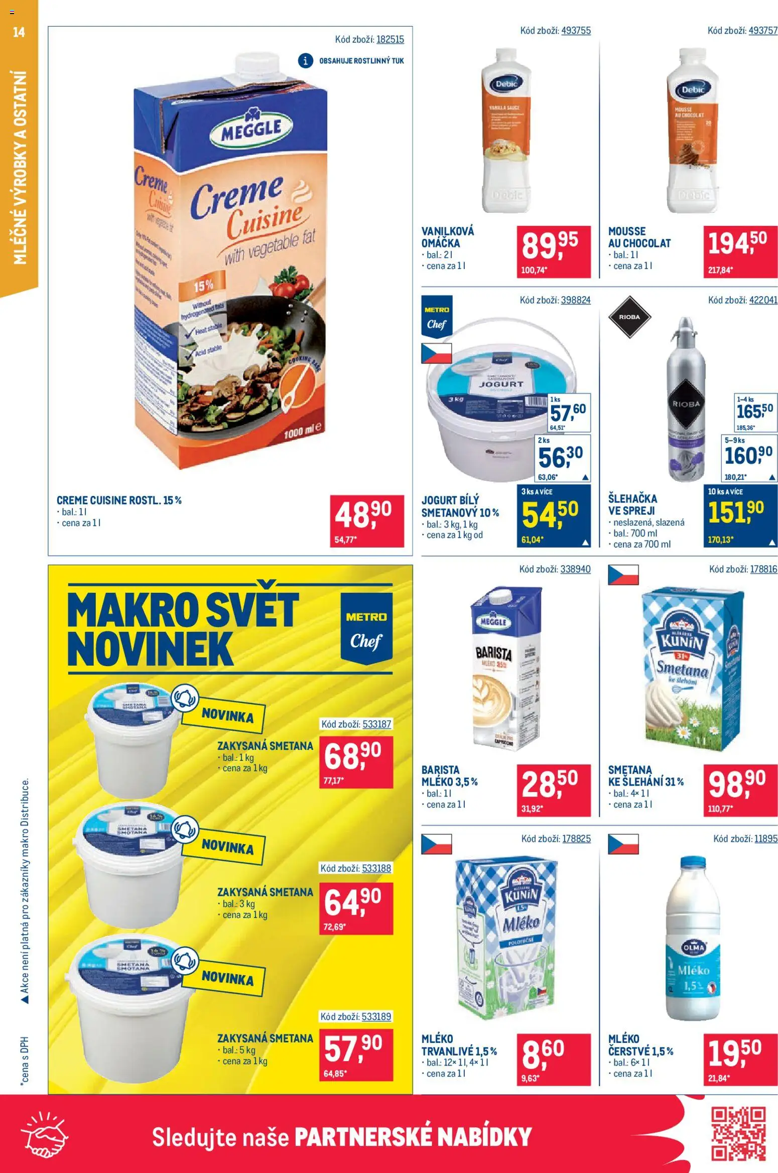 Makro leták - Gastronomie od 26.08.2026 | Strana: 14 | Produkty: Mléko, Jogurt, Smetana, Smetana ke šlehání